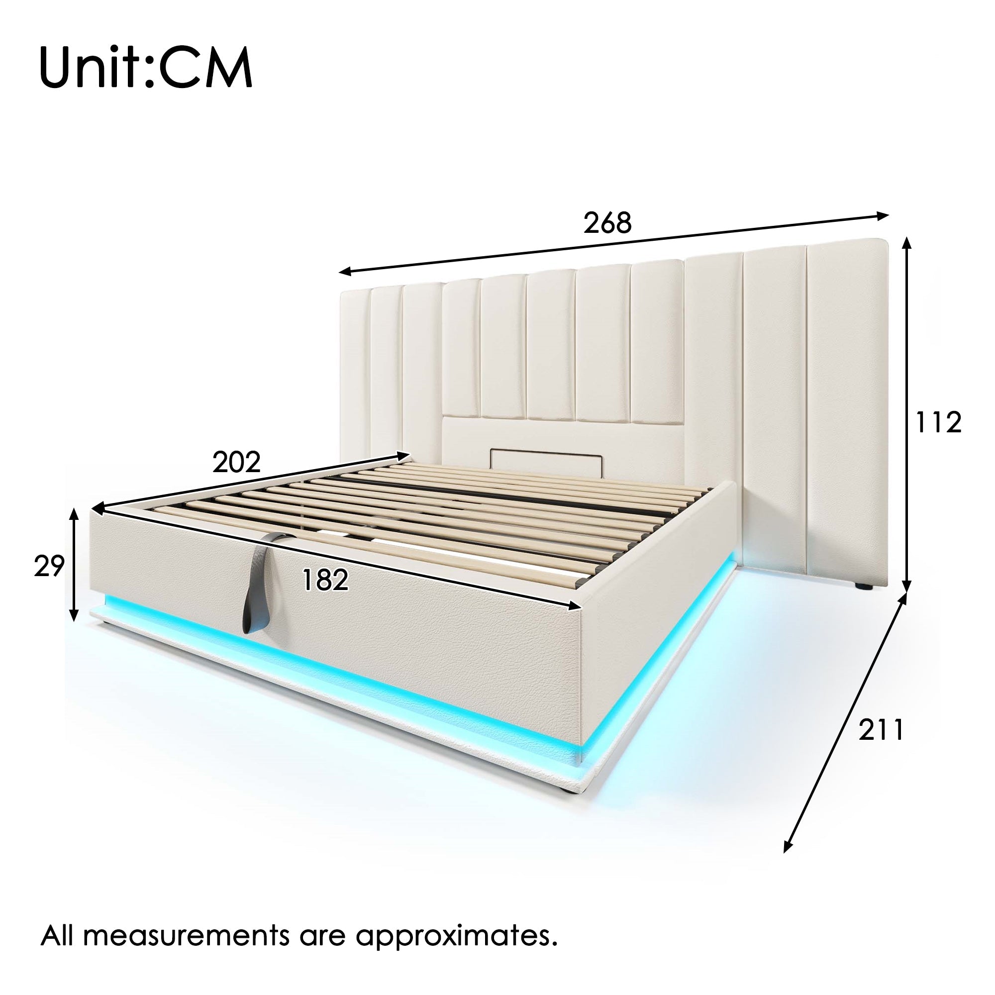 Logidon gestoffeerd bed 180x200 wit met app LED USB C oplaadfunctie