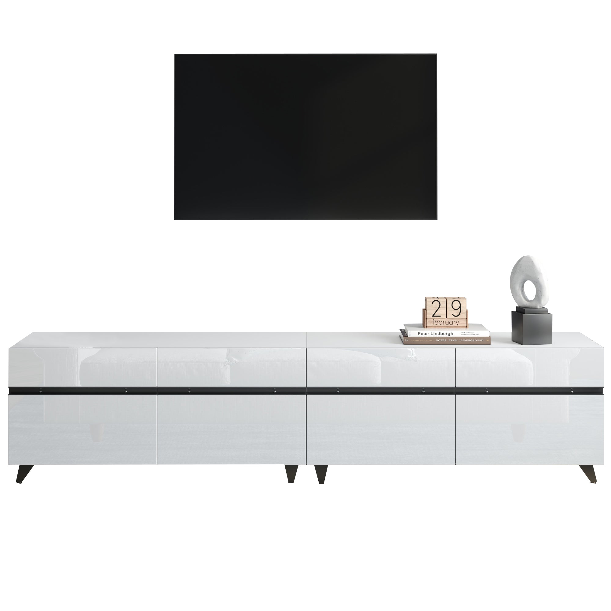 Logidon TV-meubel 180x40x49 cm wit hoogglans 4 kasten