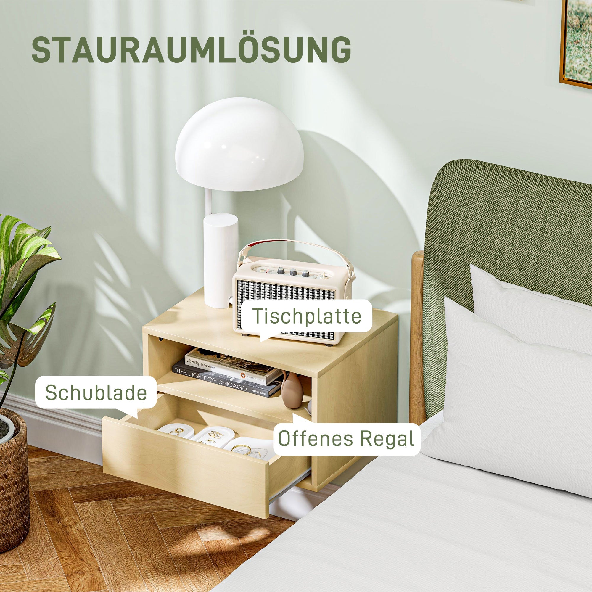 Logidon set van twee hangende nachtkastjes met lade van natuurlijk hout