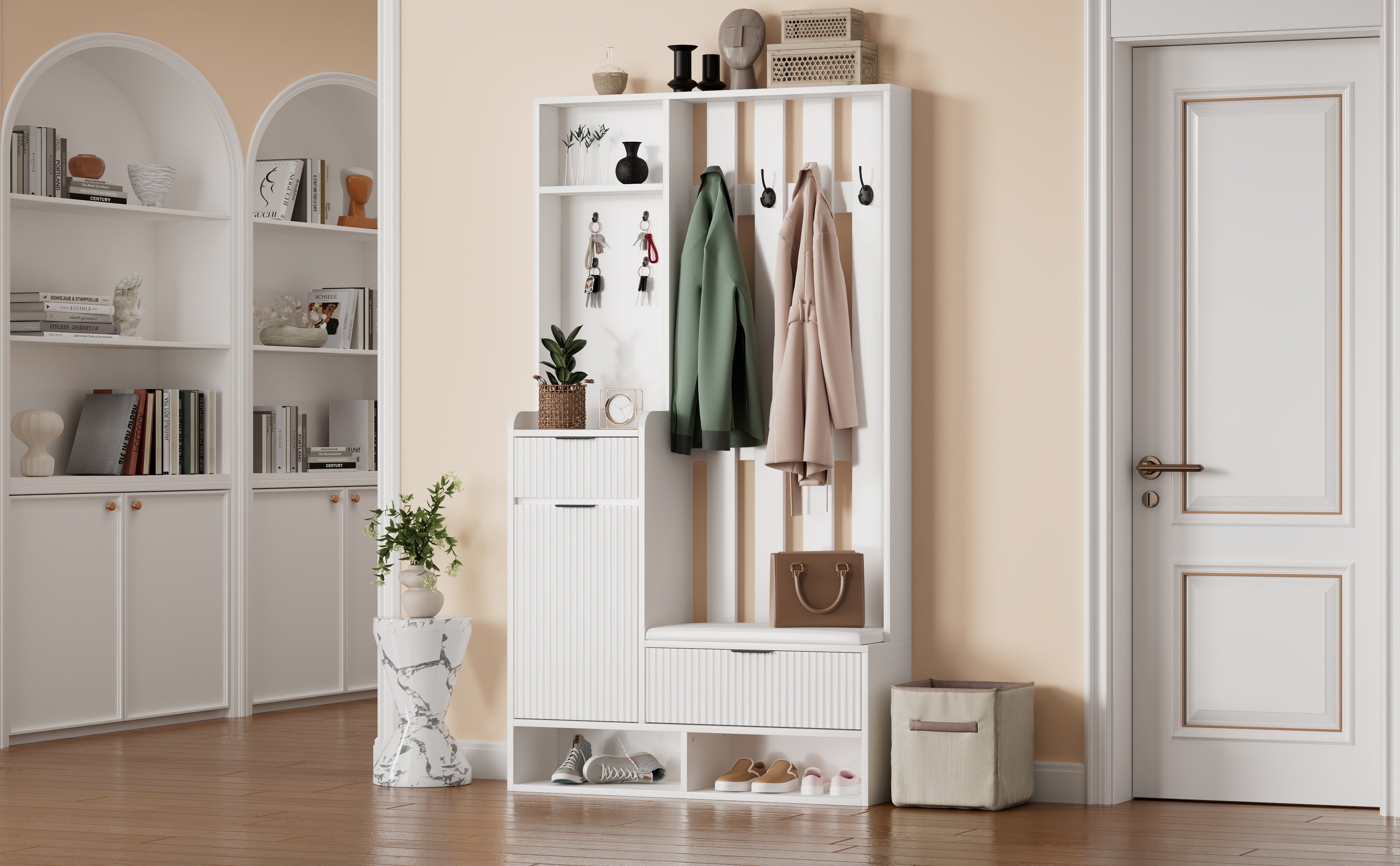 Logidon Kledingkast 6in1 Wit 100x30x180 cm Schoenenbankopberger
