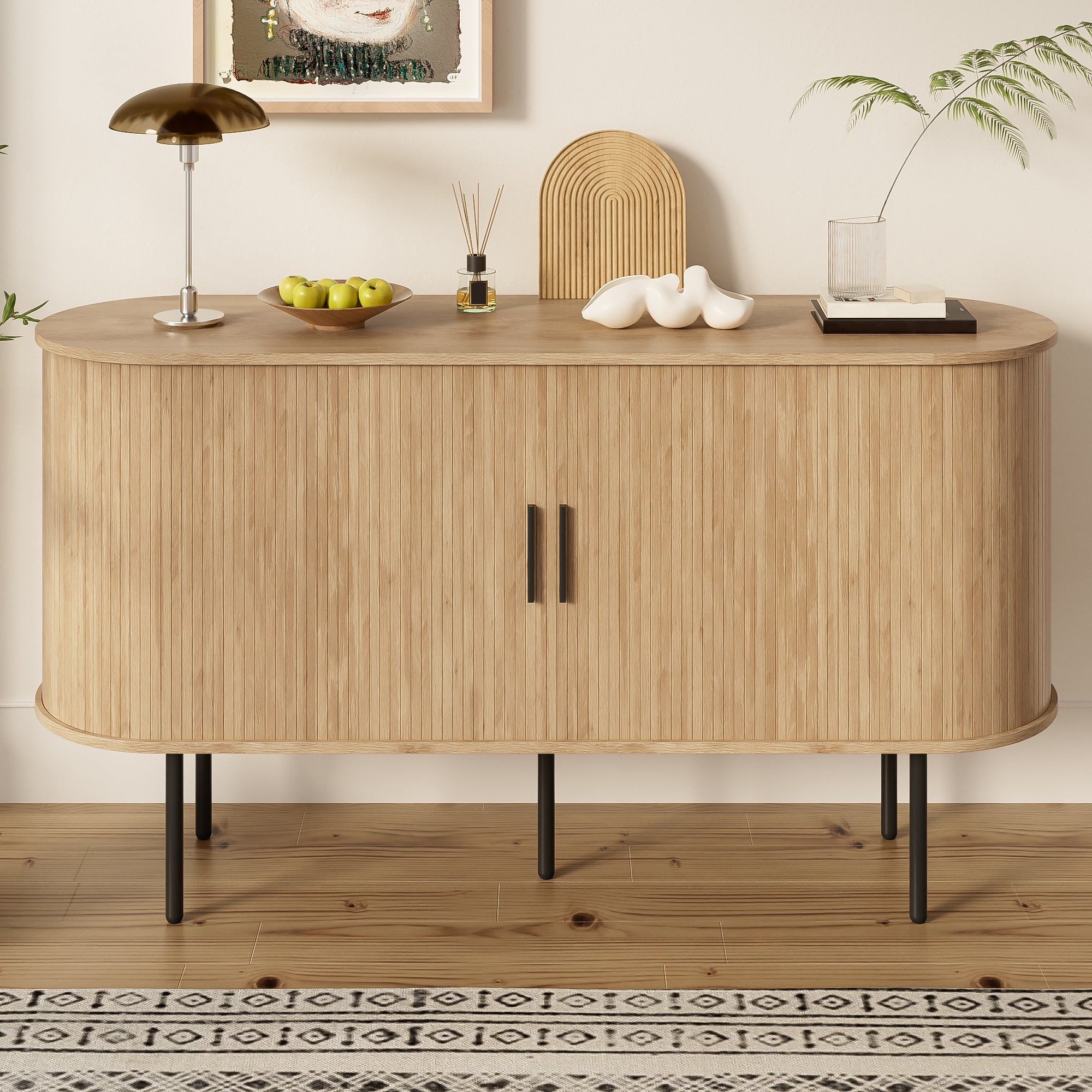 Logidon Modern MDF dressoir met rolluikdeuren en aluminium handgrepen