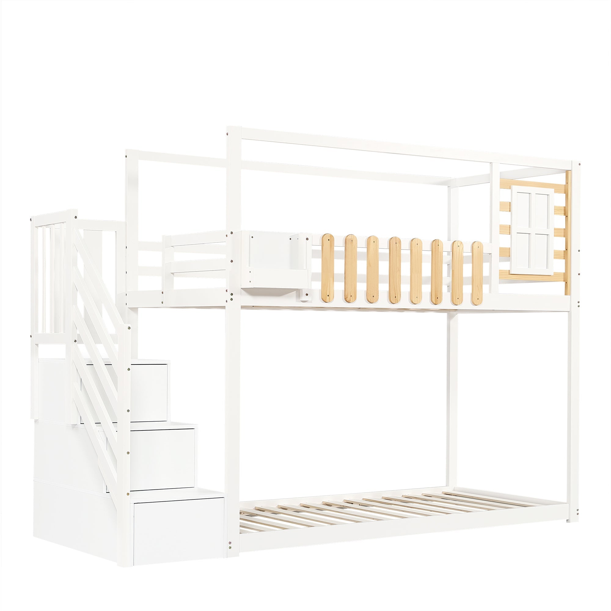 Logidon stapelbed 90x200 cm wit met trapraam en plankenkast