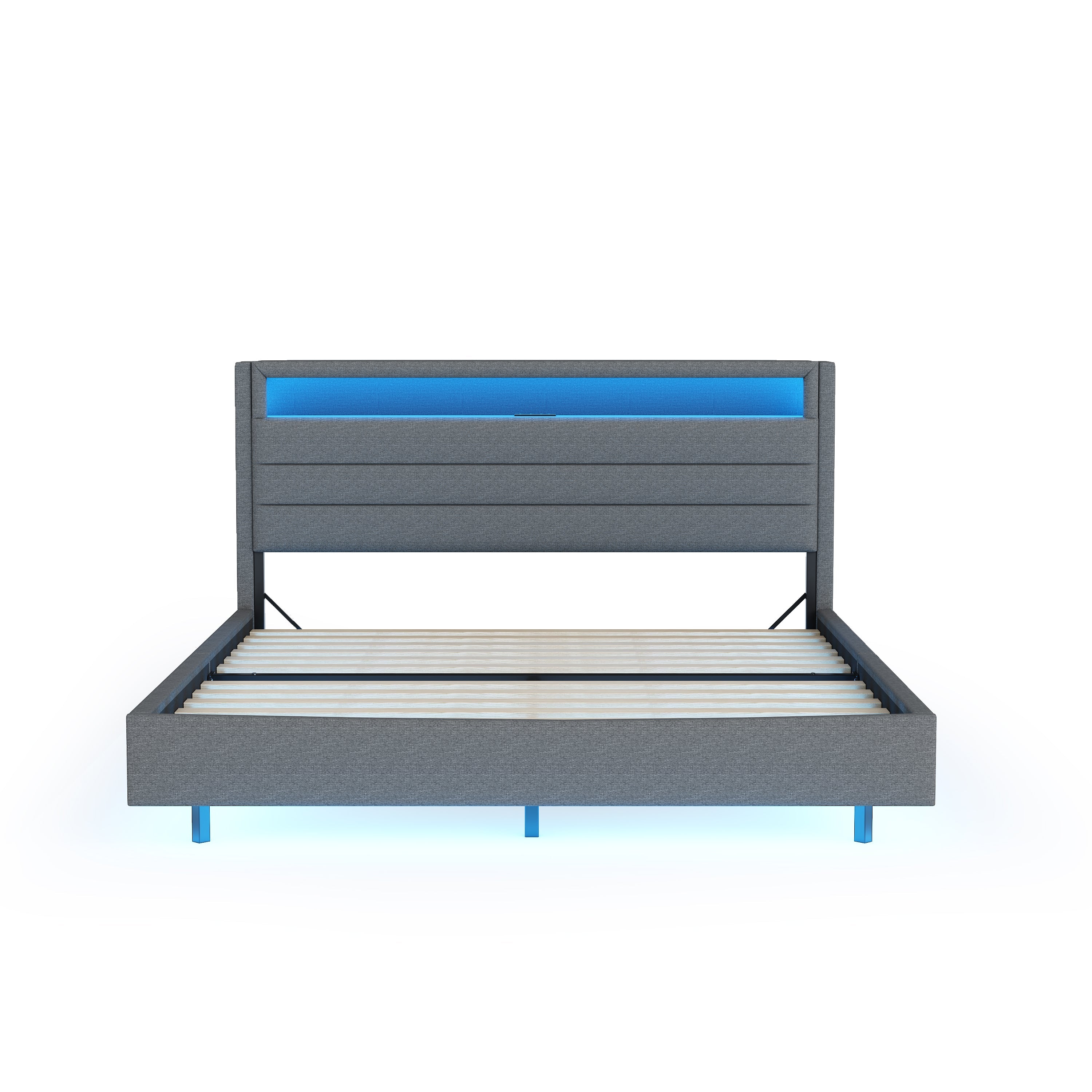Logidon gestoffeerd bed 160x200 linnen stof USB Omkeerbaar LED-hoofdeinde