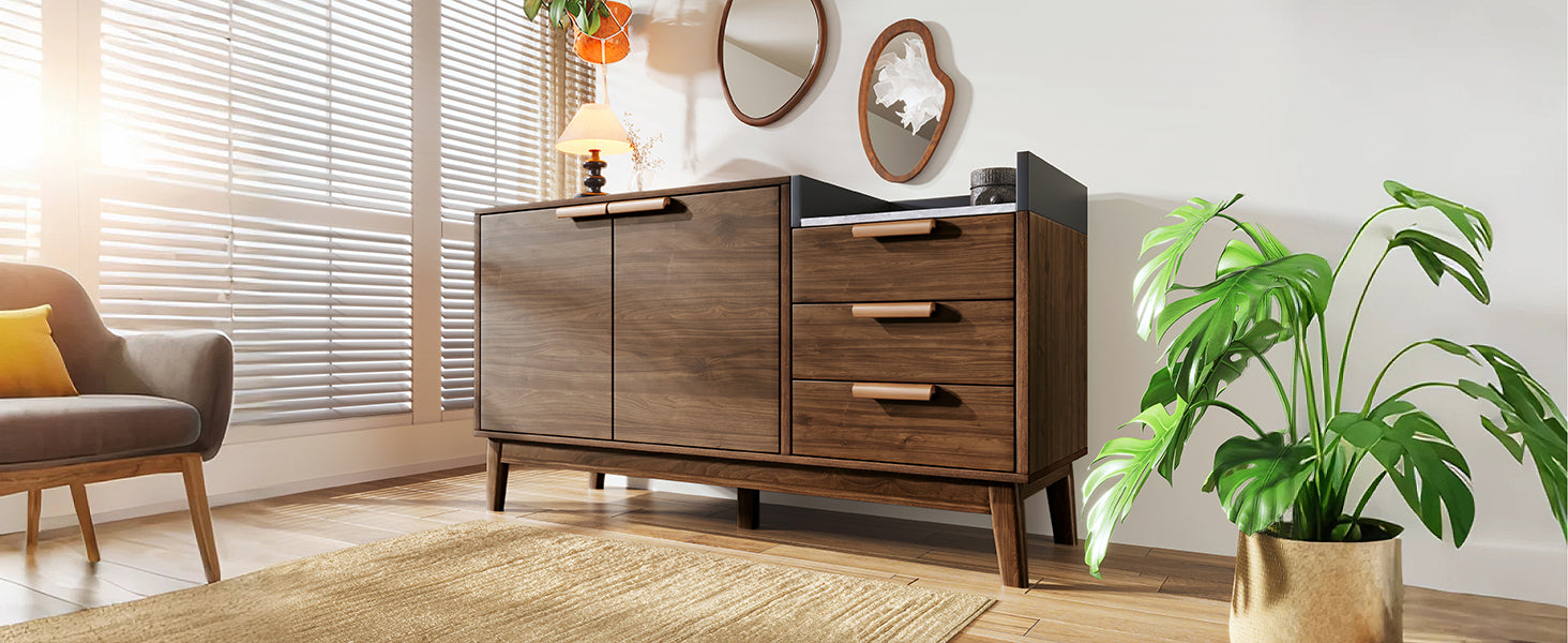 Logidon woonkamer ladekast eiken decor marmerlook blad 3 lades