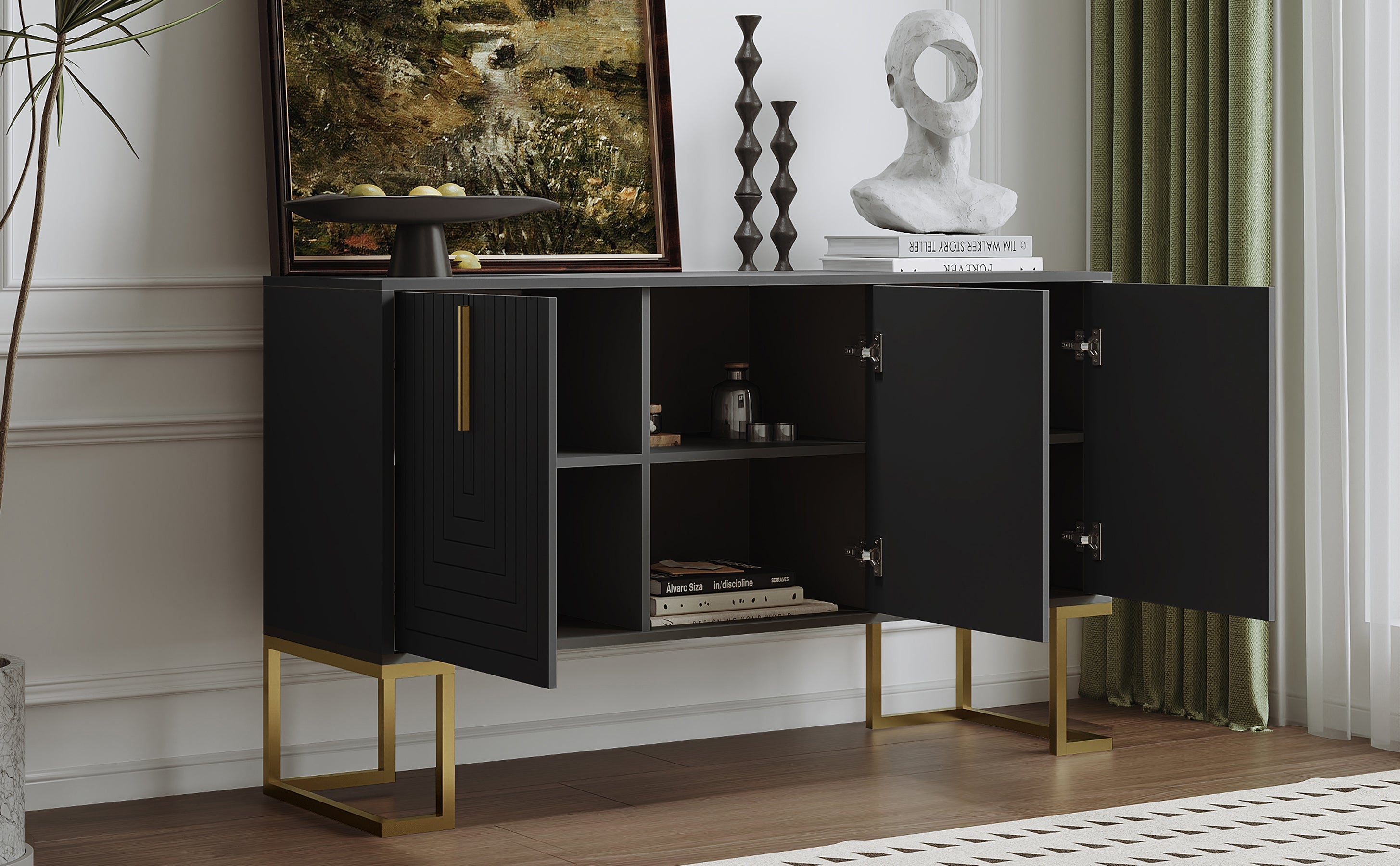 Logidon Dressoir 3 Deurs Zwart Met Verstelbare Planken