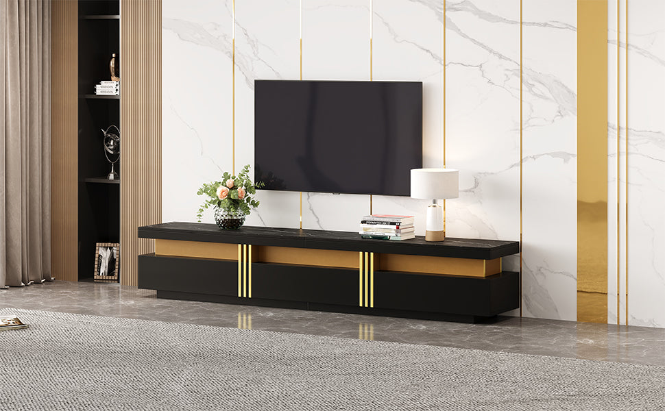 Logidon Zwarte tv-wandmeubelset 2 tv-kast salontafel marmerlook