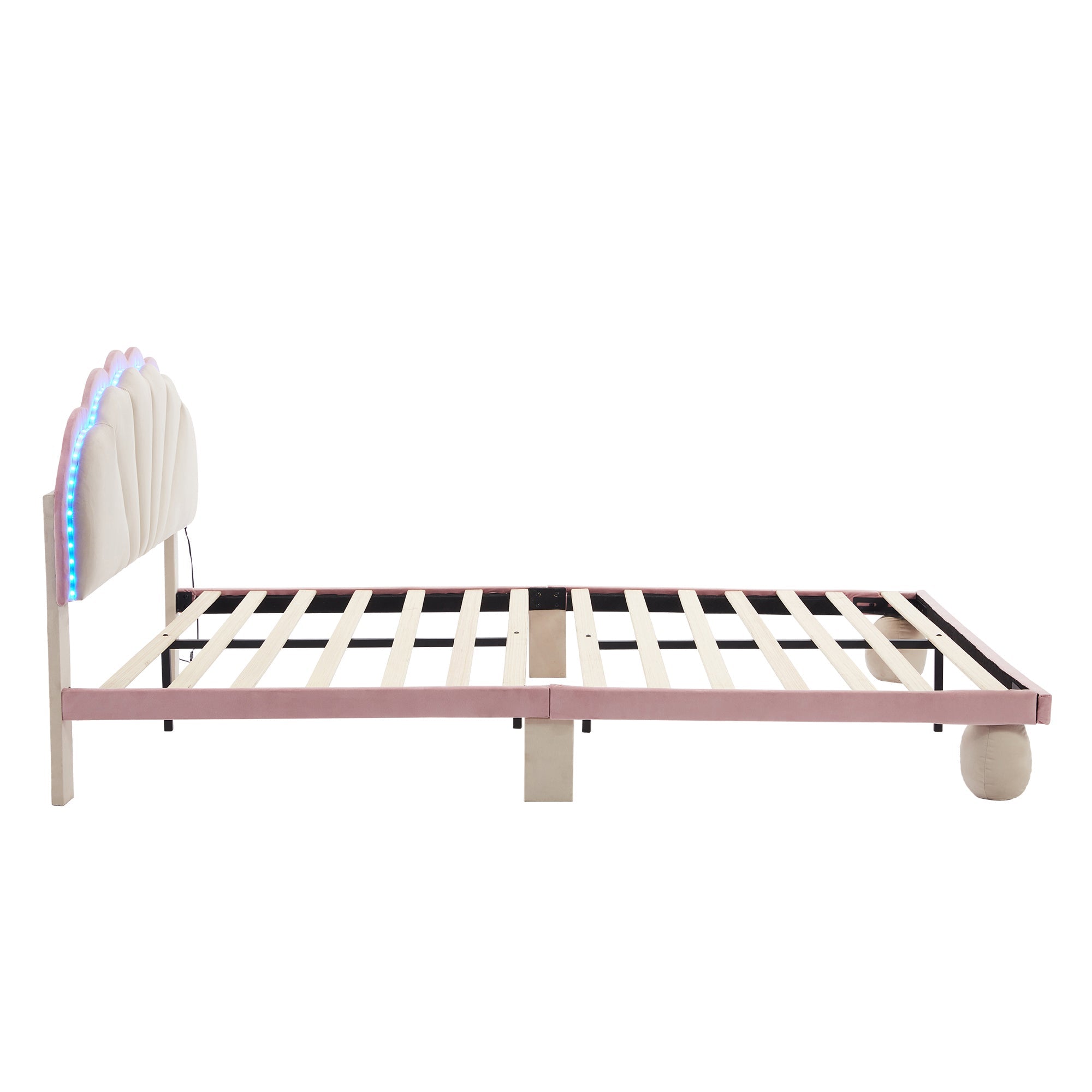 Logidon gestoffeerd bed 140x200 beige roze LED-lichtstrips