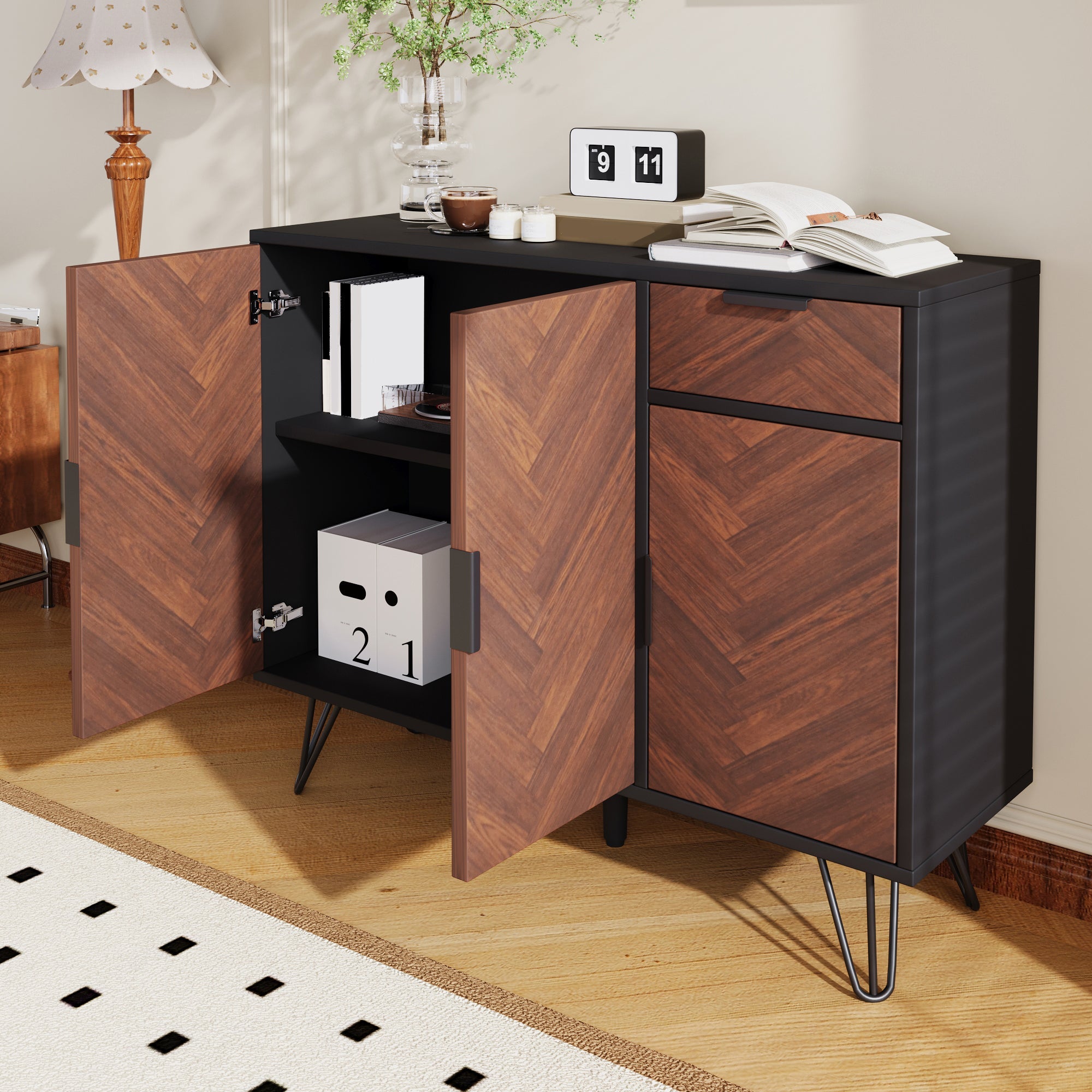 Logidon opbergkast dressoir zwart houtlook 90x30x71,5 cm