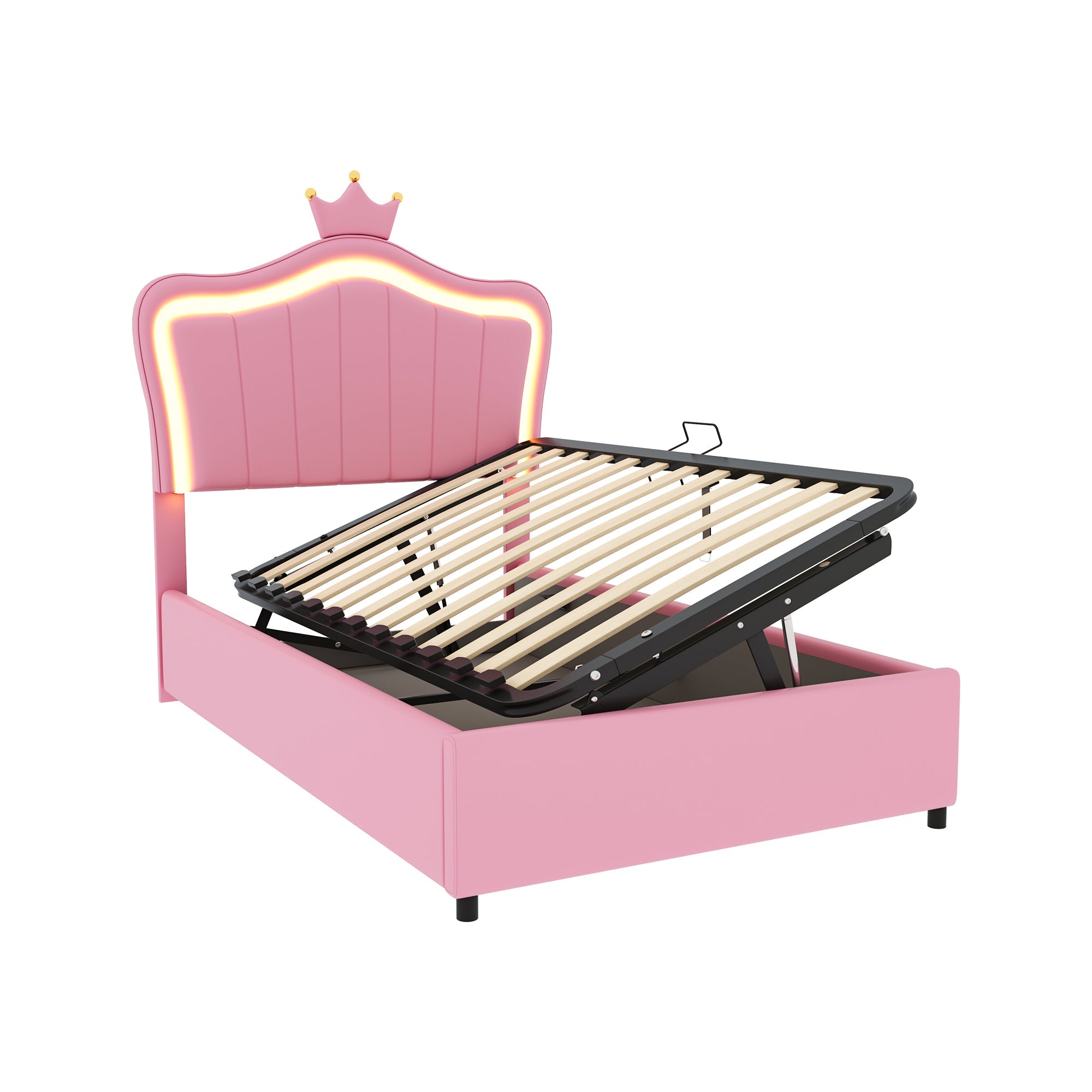 Logidon gestoffeerd bed 90x200 cm roze met kroondesign en LED
