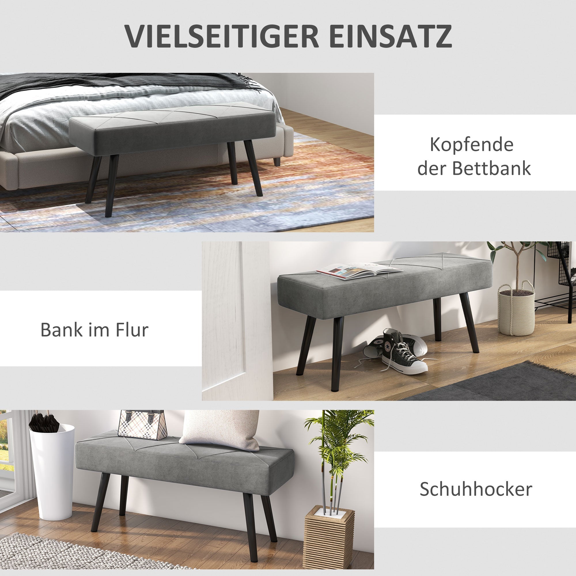 Logidon gestoffeerde bank fluweellook grijs 100x36x45 cm X-patroon bedbank