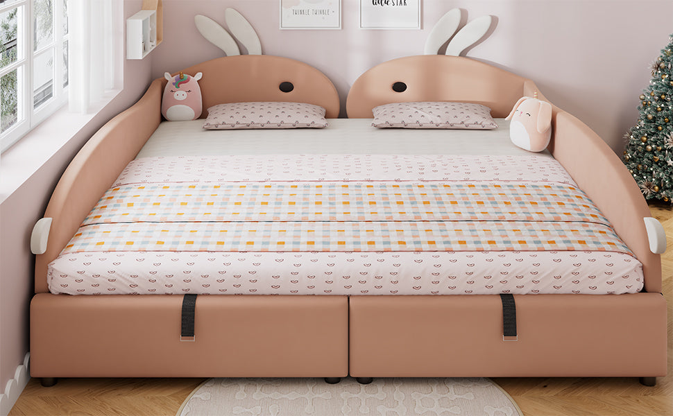 Logidon gestoffeerd bed 90x200 cm roze fluwelen konijn hoofdbord met opbergruimte
