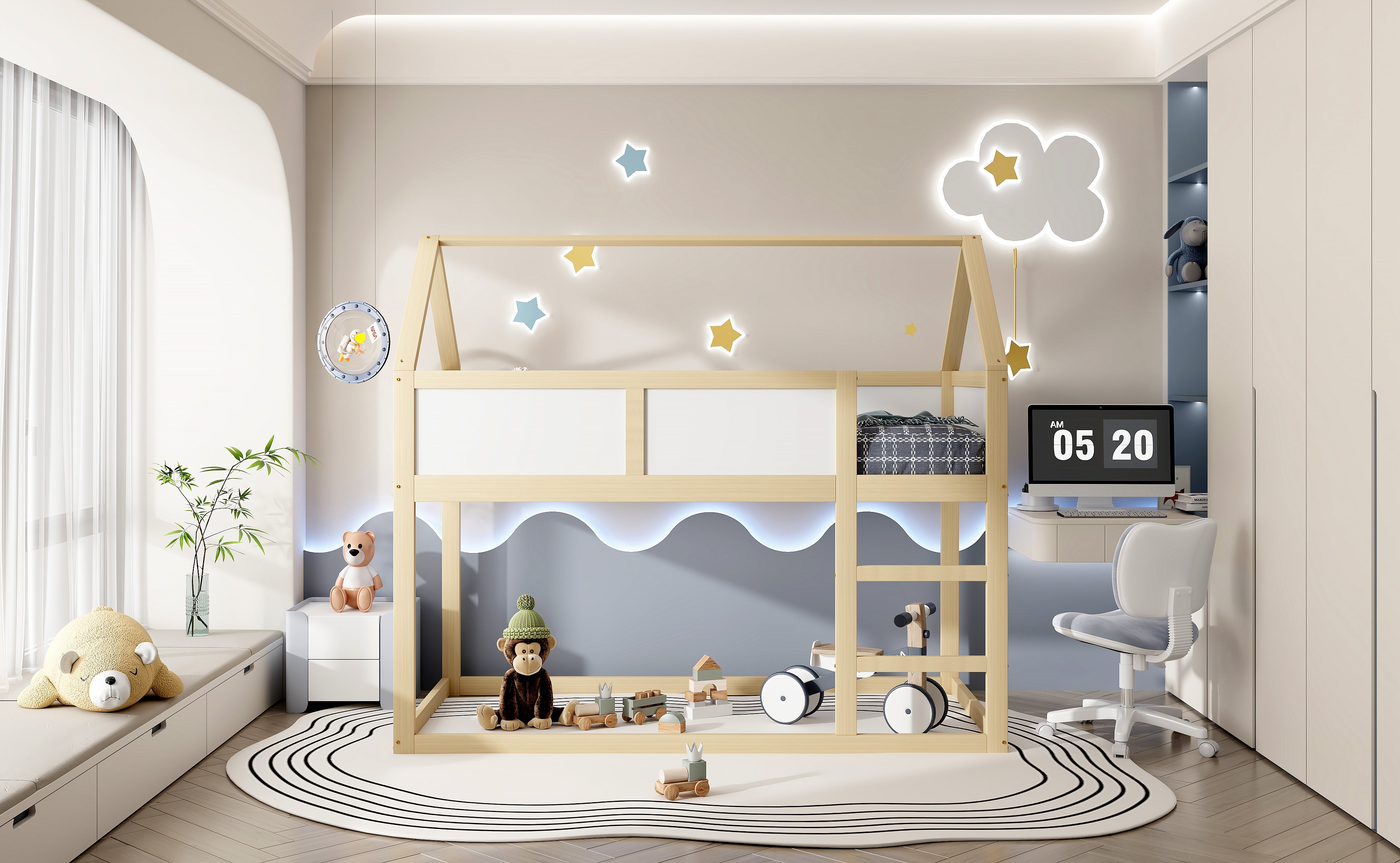 Logidon stapelbed kinderbed 90x200 cm lage hoogslaper met trap beige