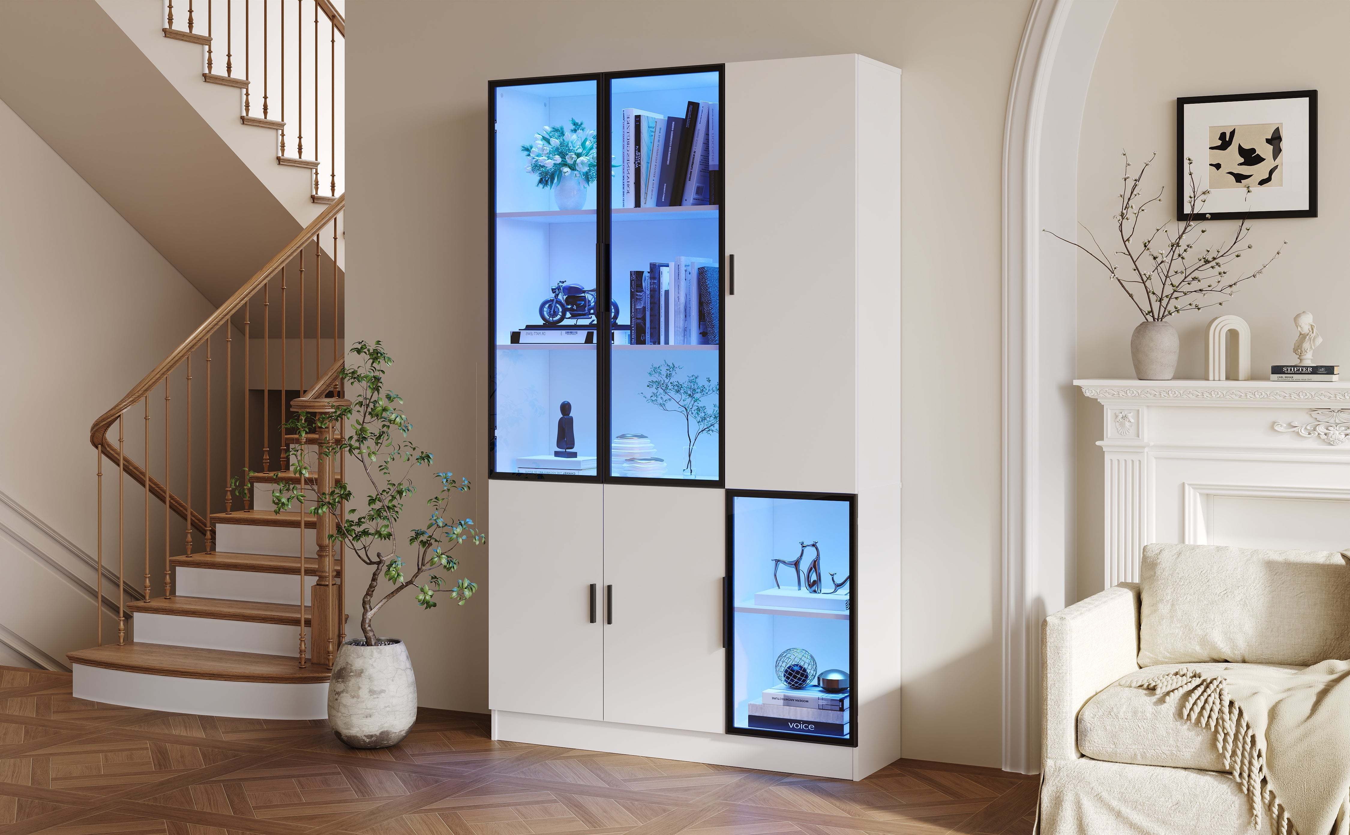 Logidon vitrinekast 120x35x200 cm wit met glazen deuren LED