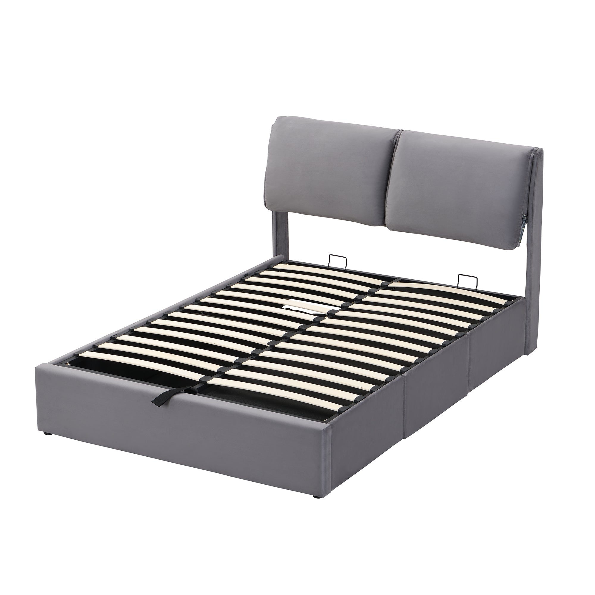 Logidon gestoffeerd bed 140x200 grijs fluweel hydraulisch met drie lades hoofdeinde
