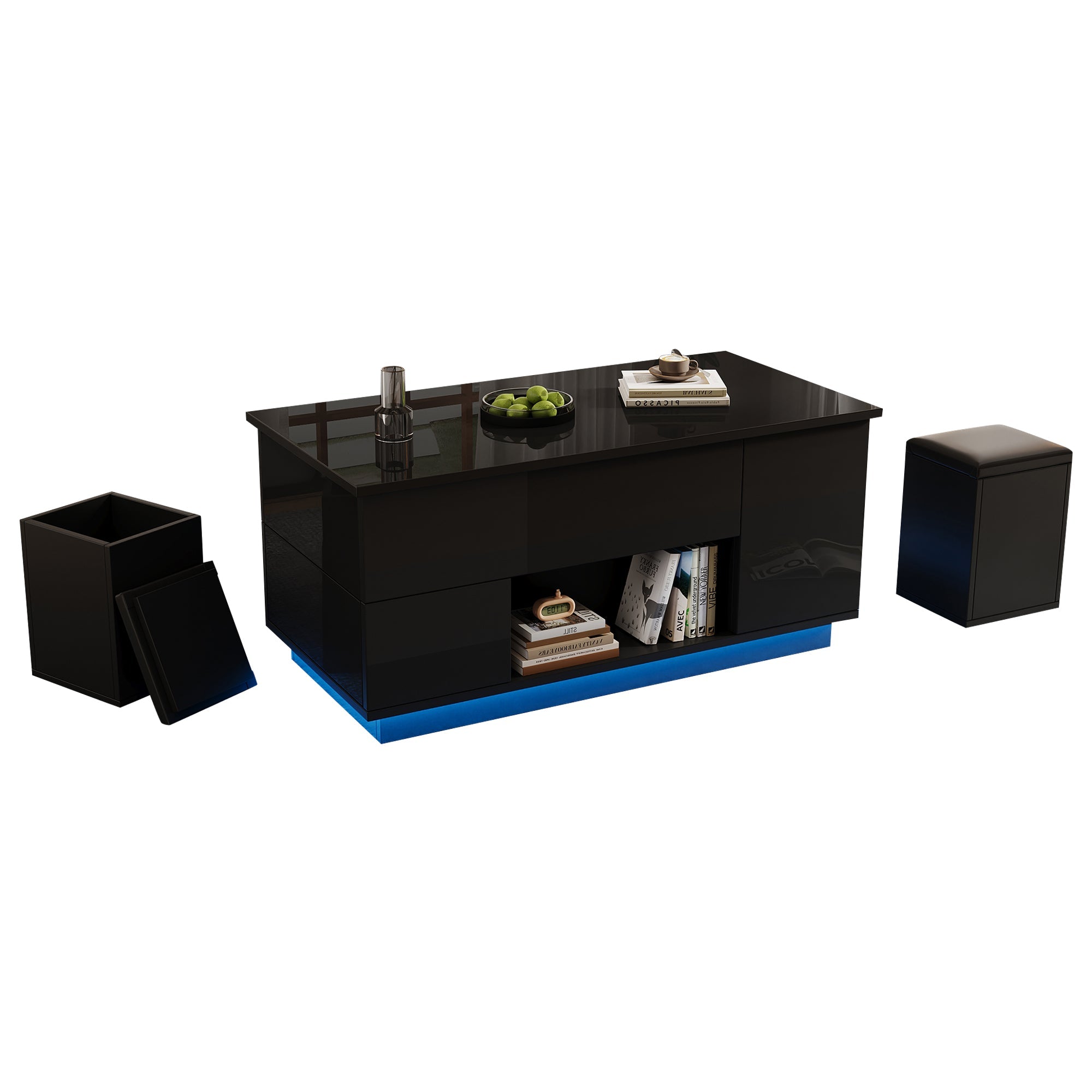 Logidon 4-in-1 in hoogte verstelbare salontafel zwart 100x50x45 cm LED