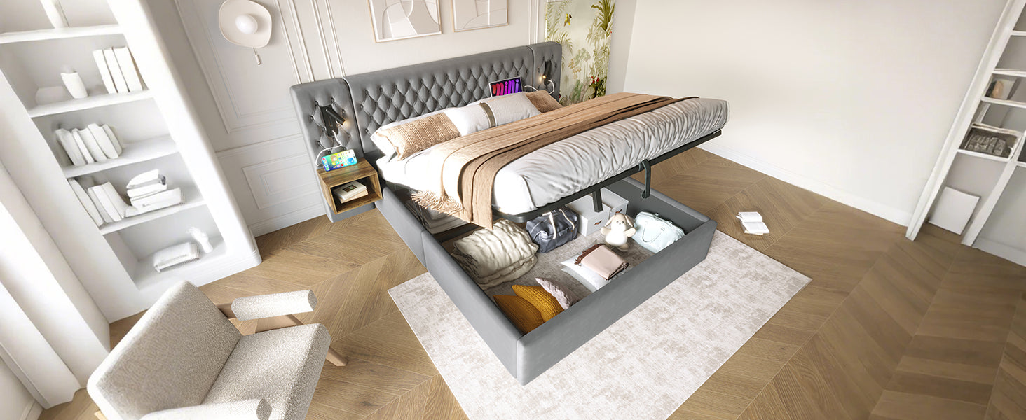 Logidon bed system 160x200 cm upholstered bed with storage space gray velvet