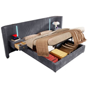 Logidon upholstered bed 180x200 cm gray velvet with LED strip storage space
