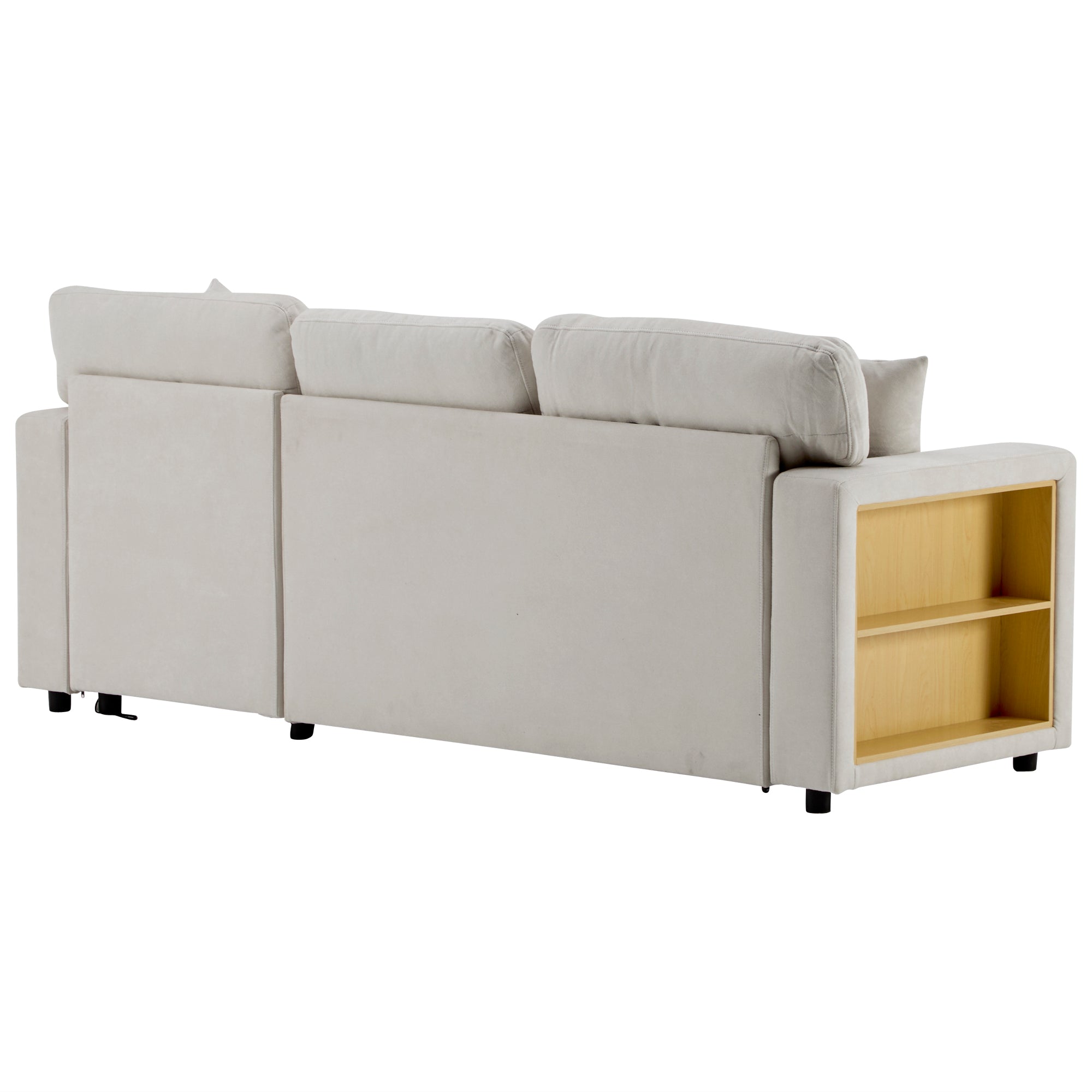 Logidon corner sofa bed L-shape extendable beige with bed box shelf