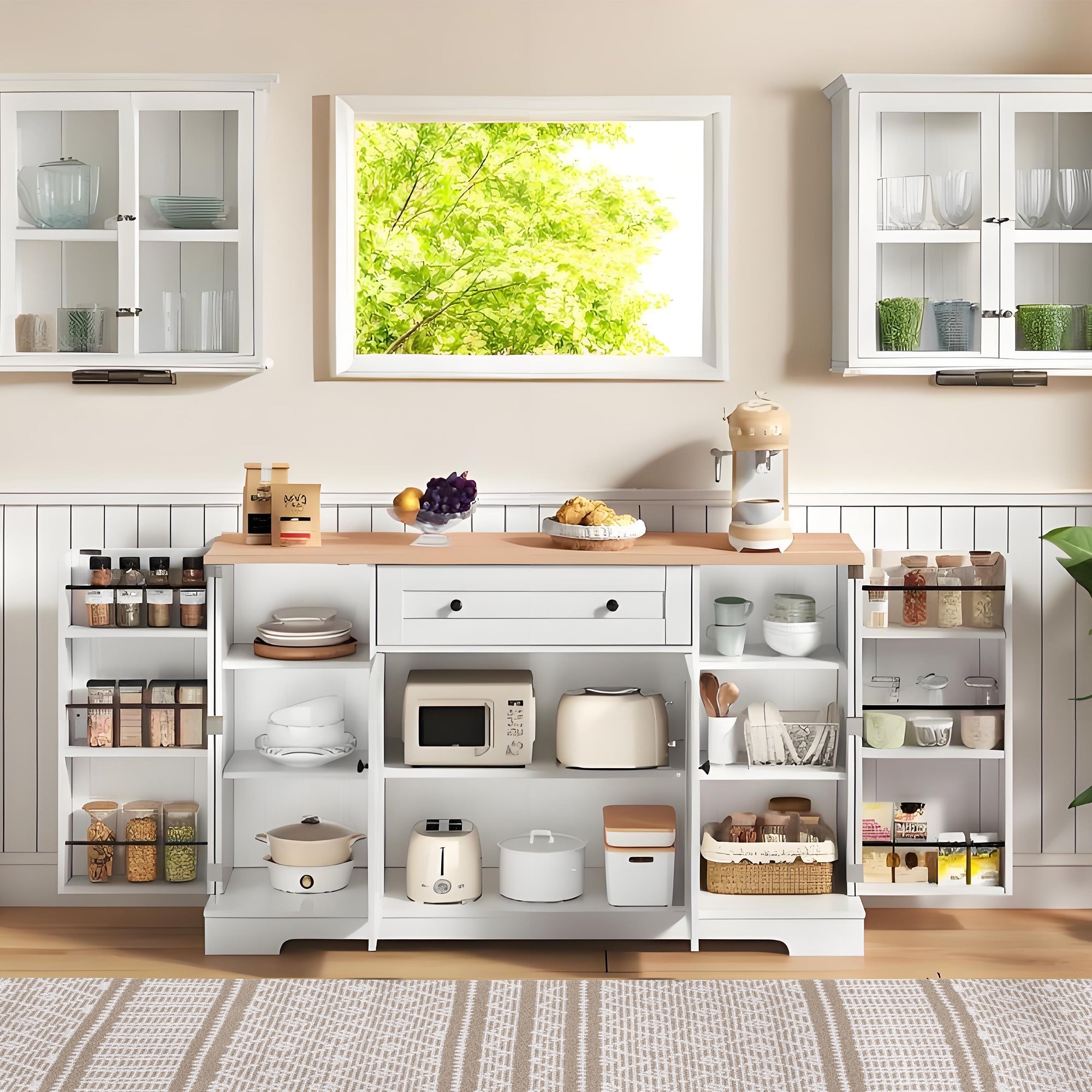 Logidon keukenbuffet 138 cm witte multifunctionele ladedeuren
