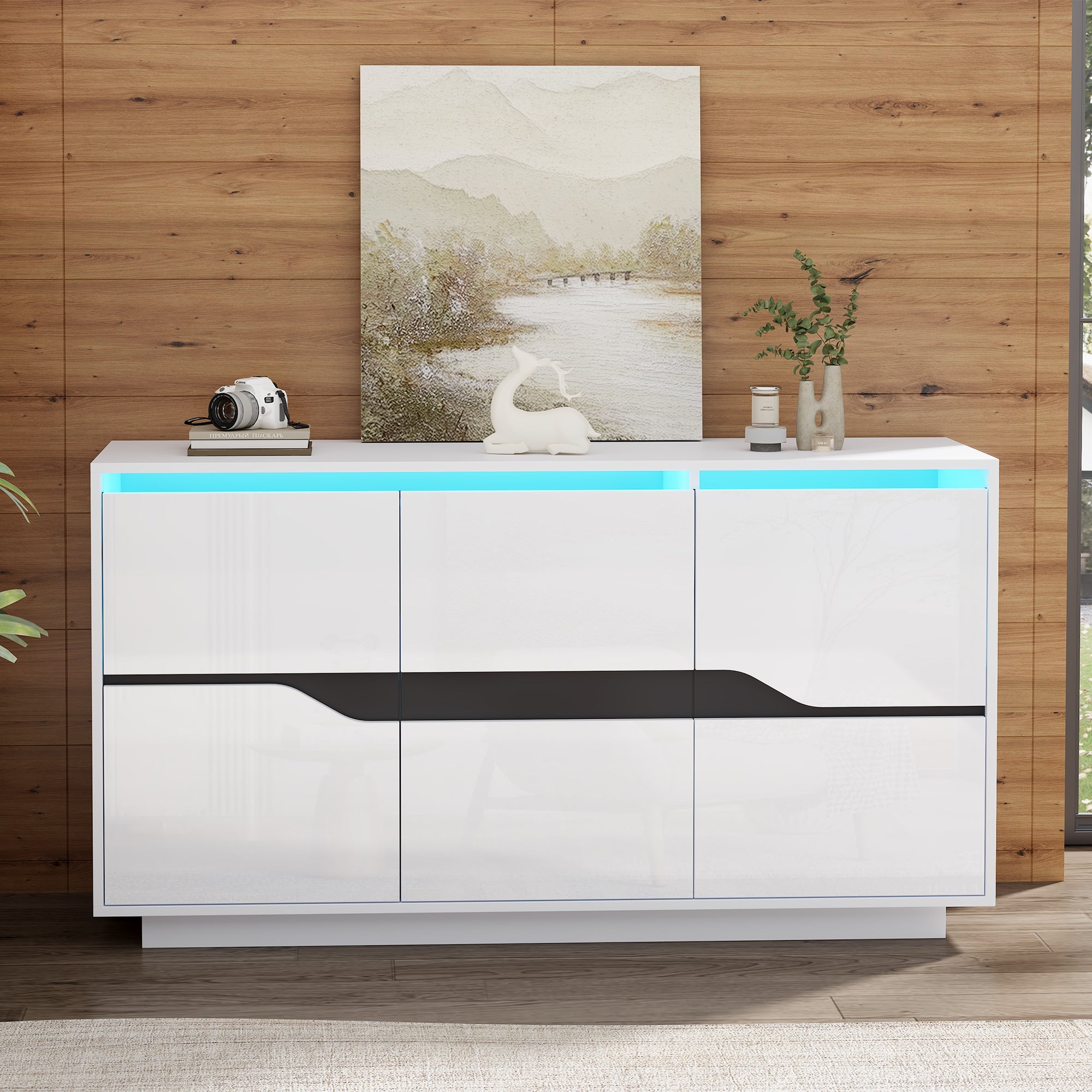 Logidon Sideboard 140x40x76 Cm White Black With 3 Doors LED