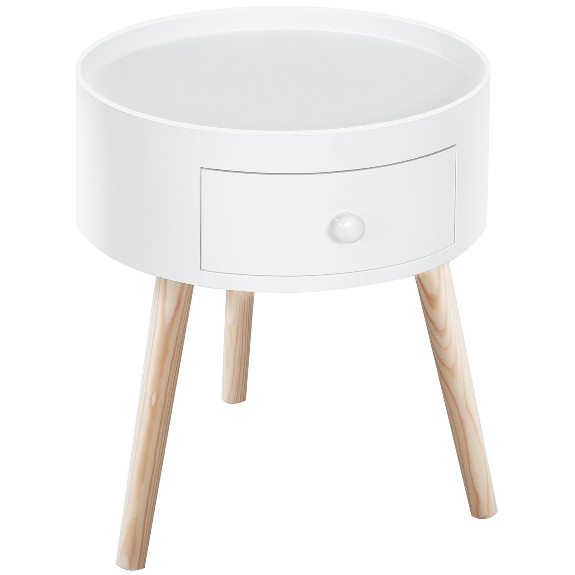 Logidon Ronde Bijzettafel Met Lade Wit 38x38x45 cm Tot 50 kg