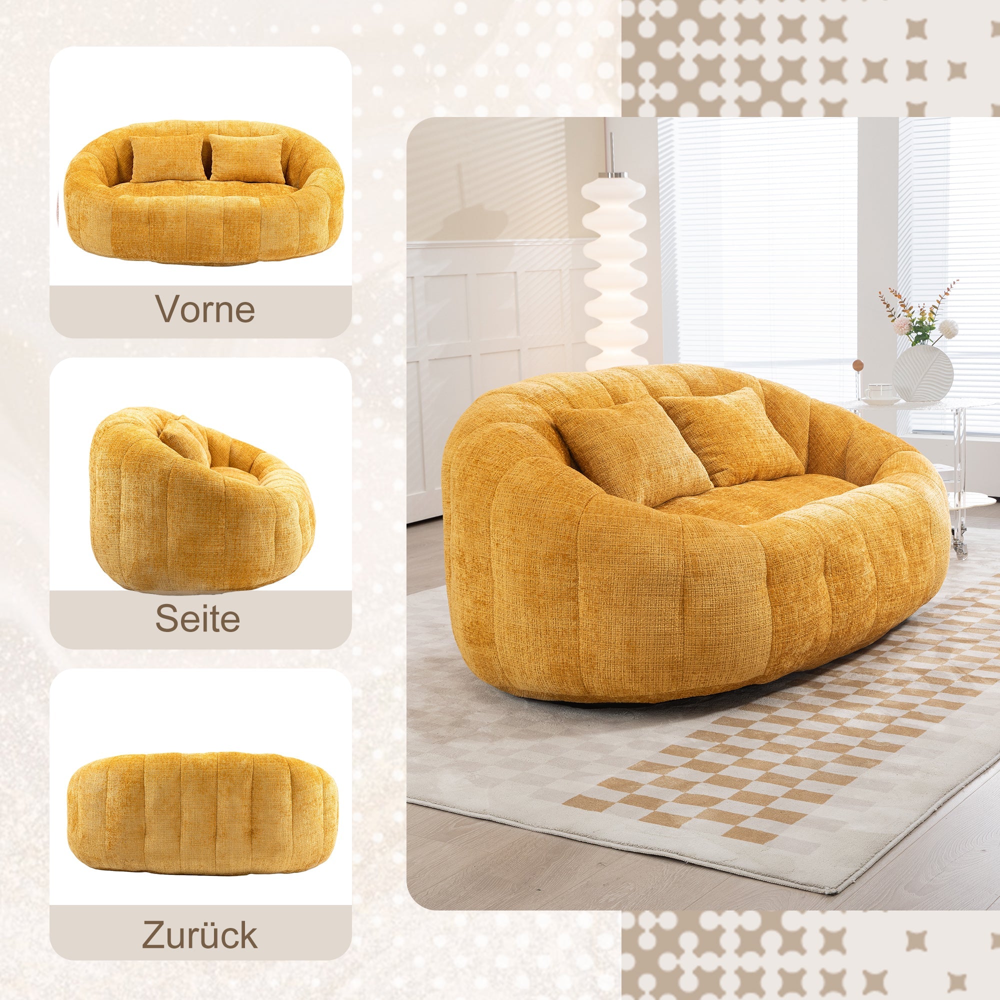 Logidon Zitzakbank Luxe Chenille Geel Ligstoel met hoge rugleuning