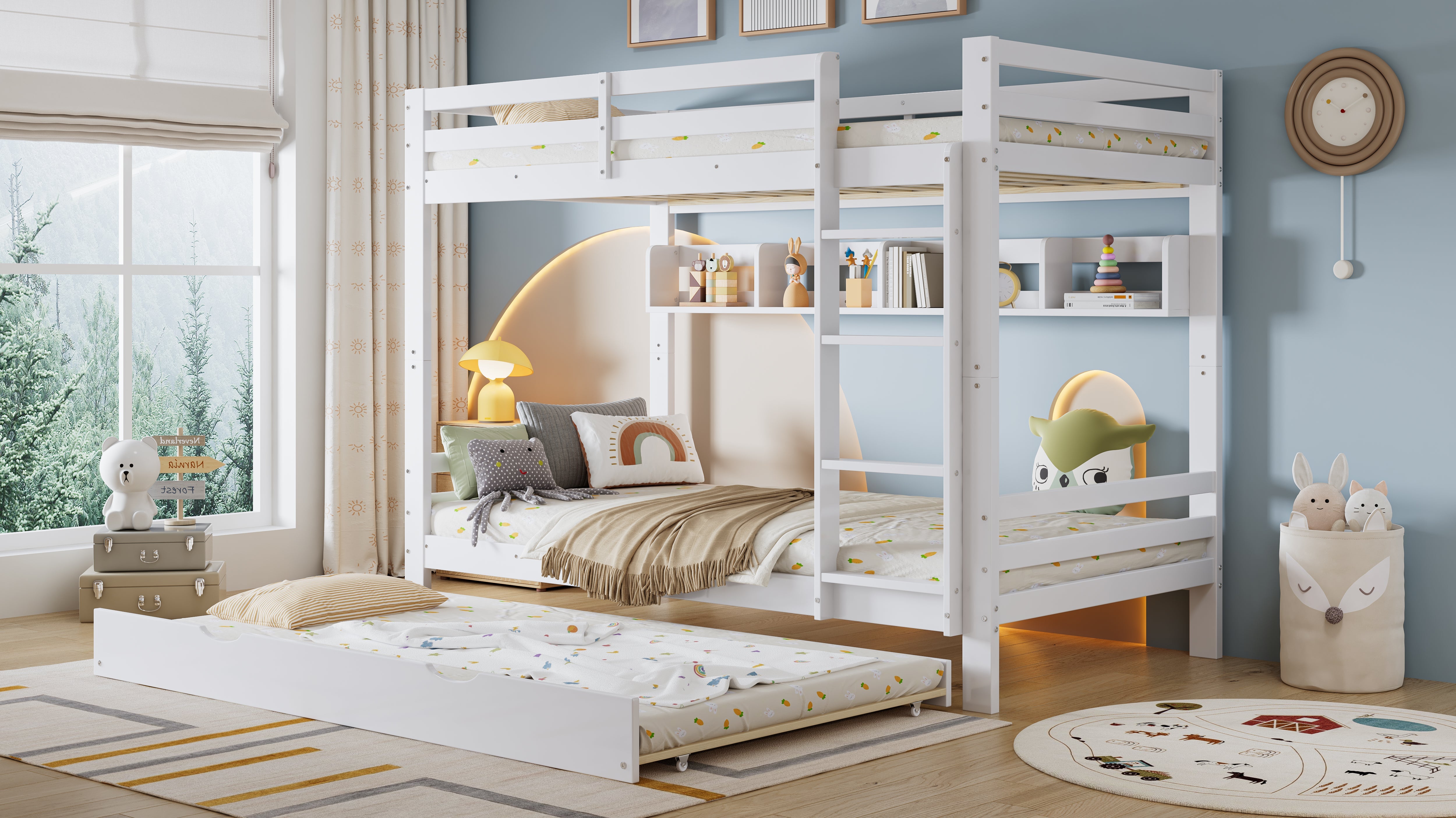 Logidon Kinderstapelbed 90x200cm Uitschuifbed op wielen Wit