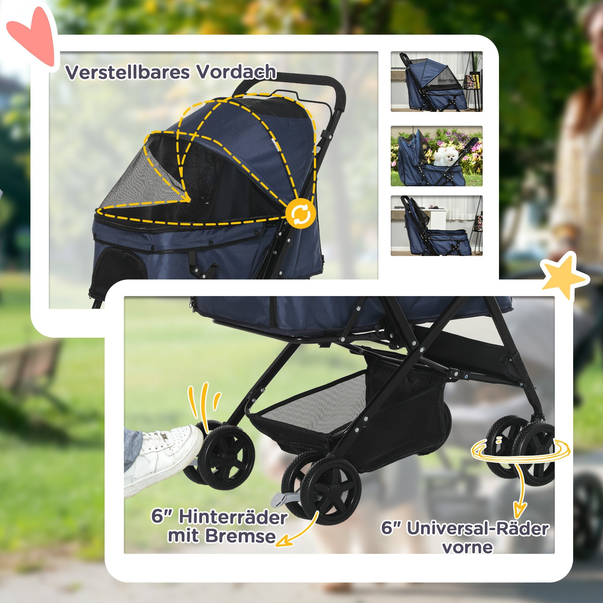 Logidon Kattenbuggy Blauw Oxford Opvouwbaar Lichtgewicht 76,5x52x95 cm