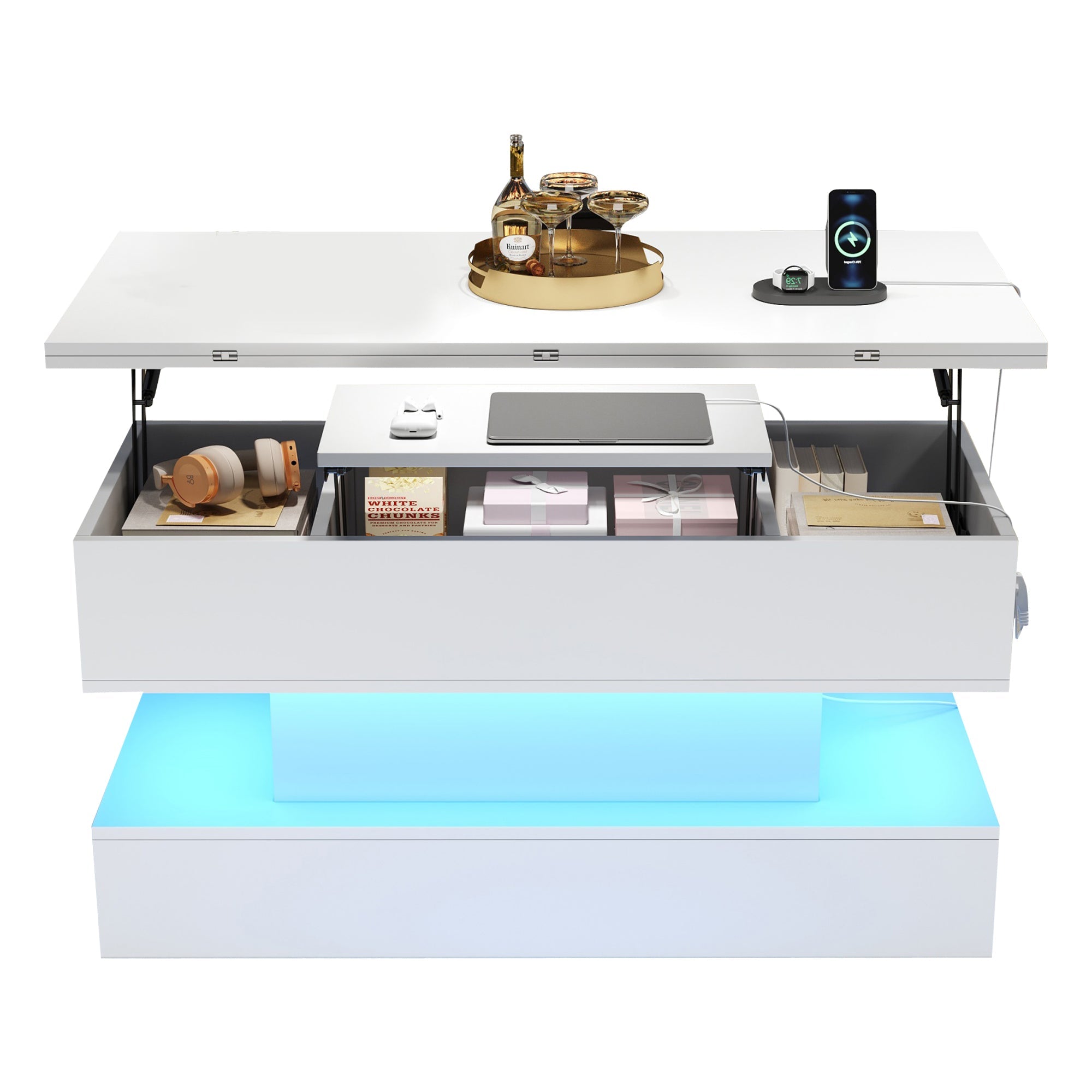 Logidon salontafel met USB-C oplaadaansluiting en LED-licht, in hoogte verstelbaar
