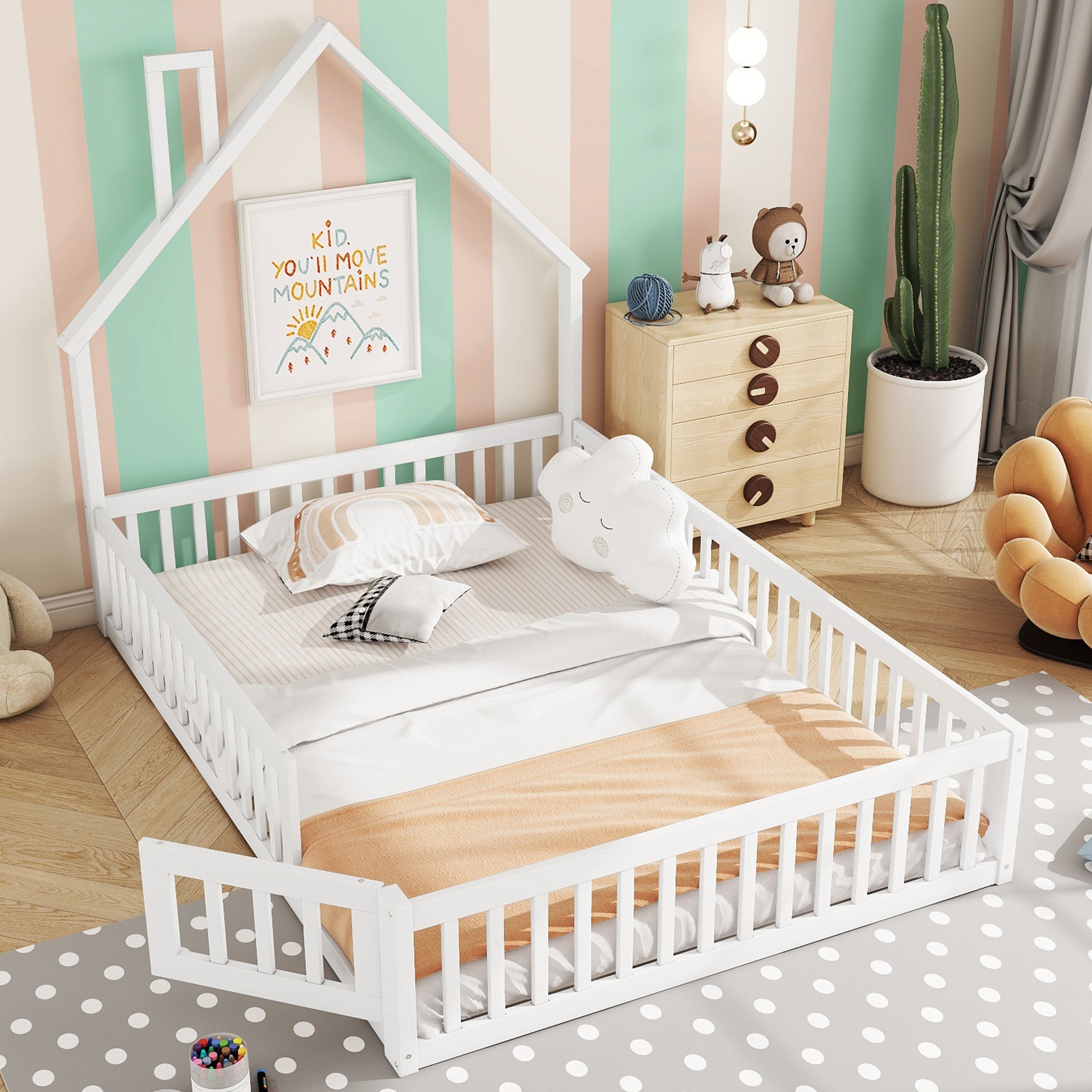 Logidon kinderbed 140x200 schouwvorm wit grenenhout met lattenbodem