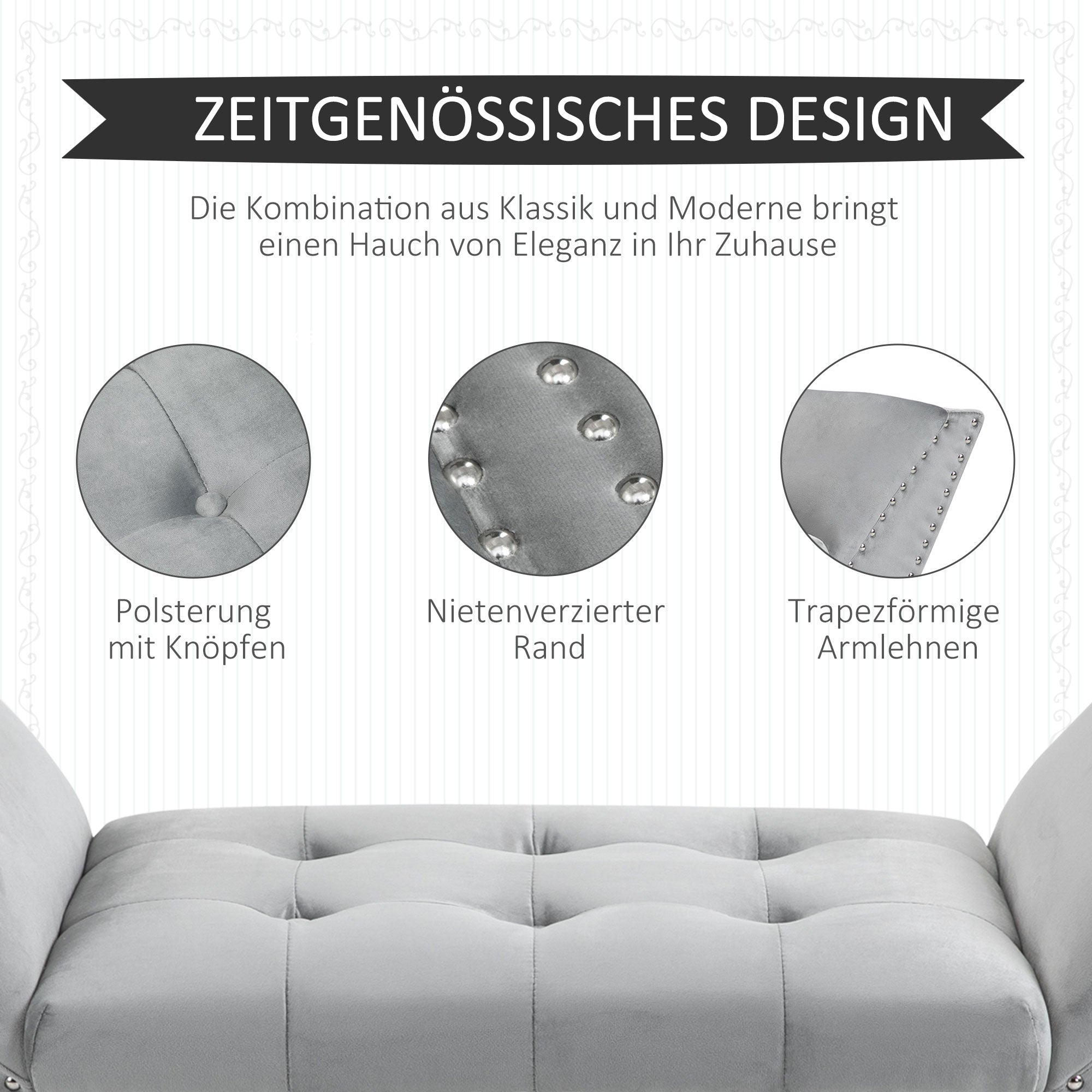Logidon gestoffeerde bank lichtgrijs 114x46x56 cm met moderne fluwelen knopen