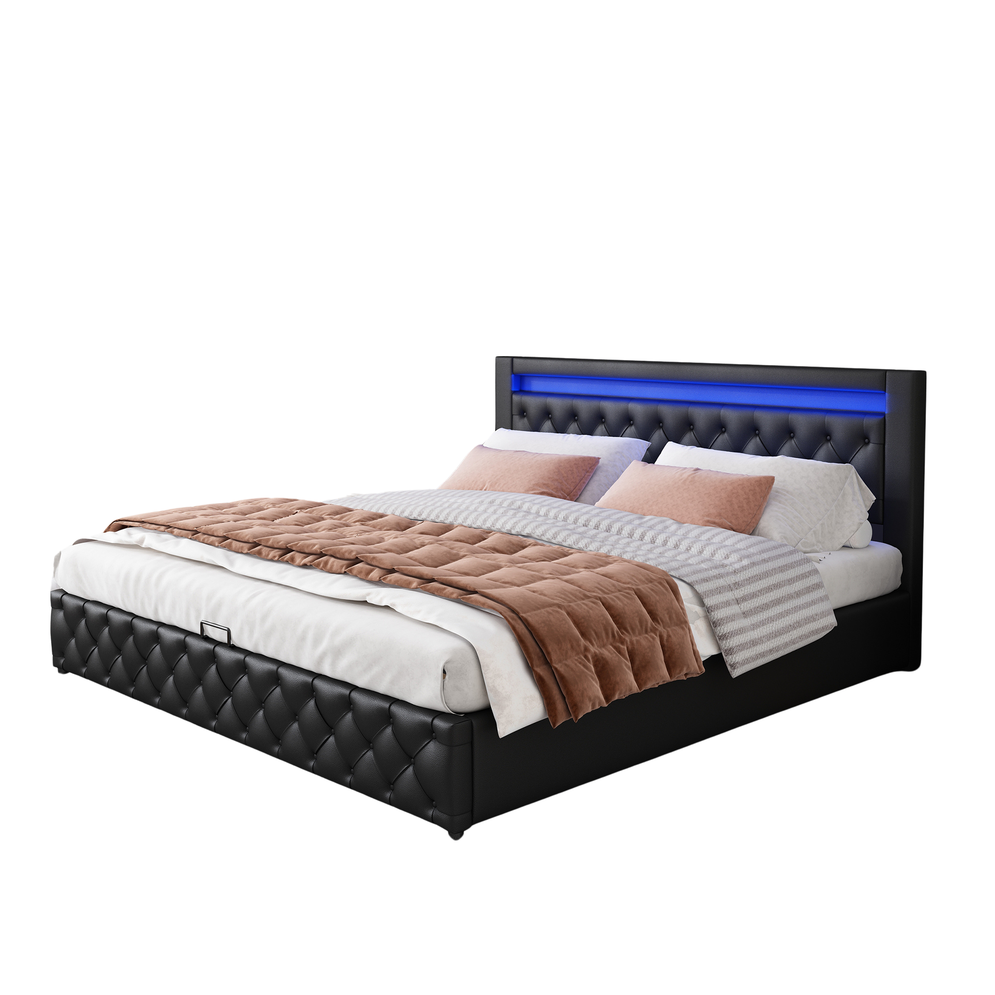 Logidon gestoffeerd bed 160x200 cm zwart kunstleer opbergruimte LED