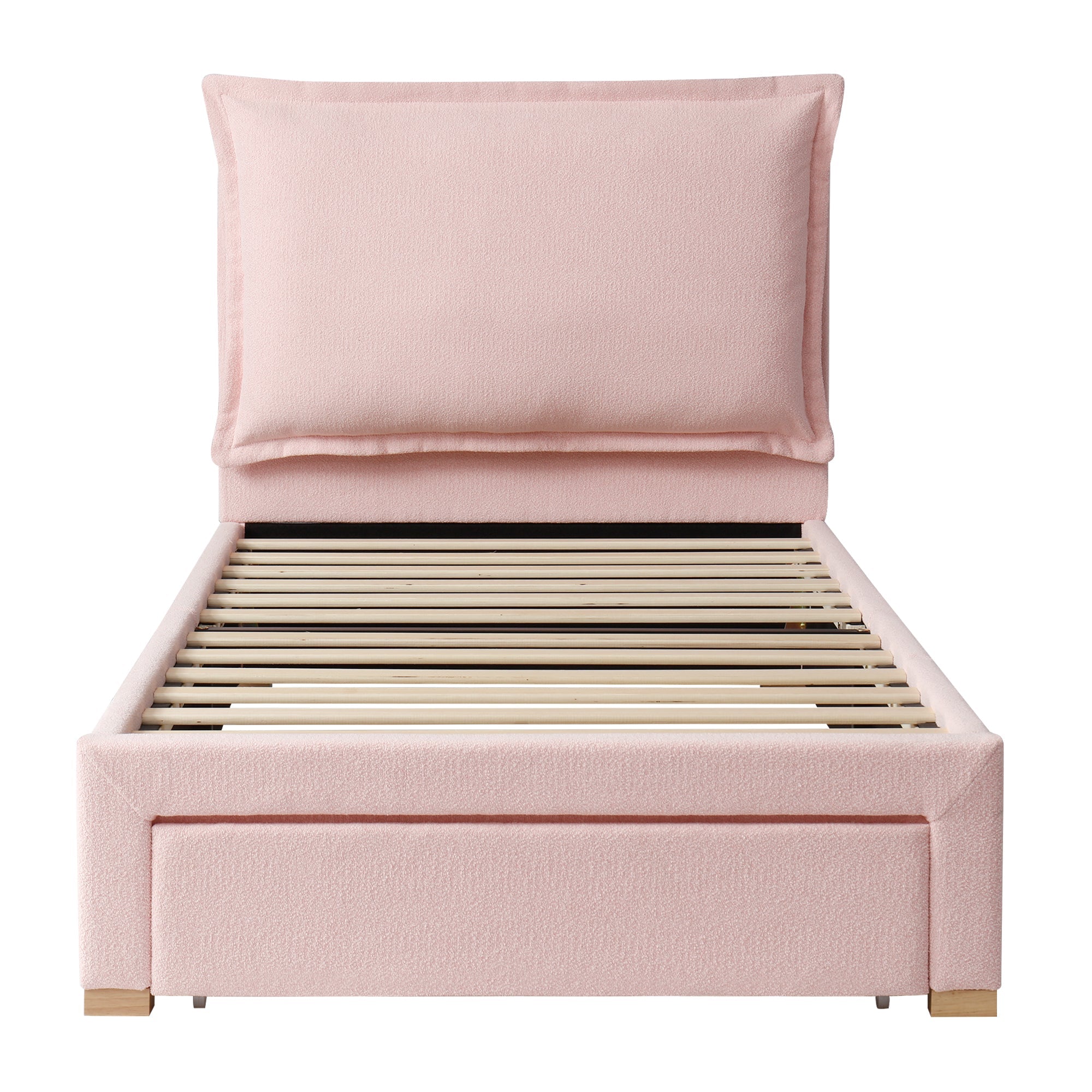 Logidon gestoffeerd bed 90x200 roze chenille met opbergruimte en lattenbodem