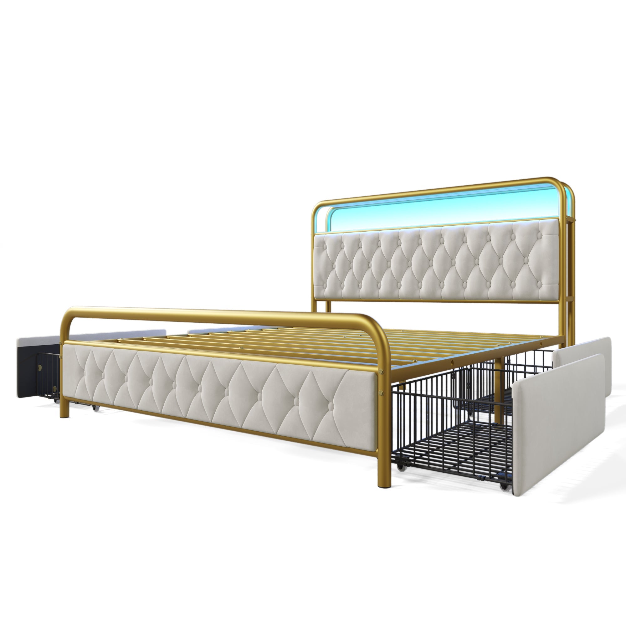 Logidon gestoffeerd bed 140x200 USB-C oplaadfunctie LED 4 lades