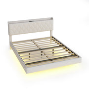 Logidon gestoffeerd bed 140x200 cm beige USB-oplaadpoort LED-lichtstrip