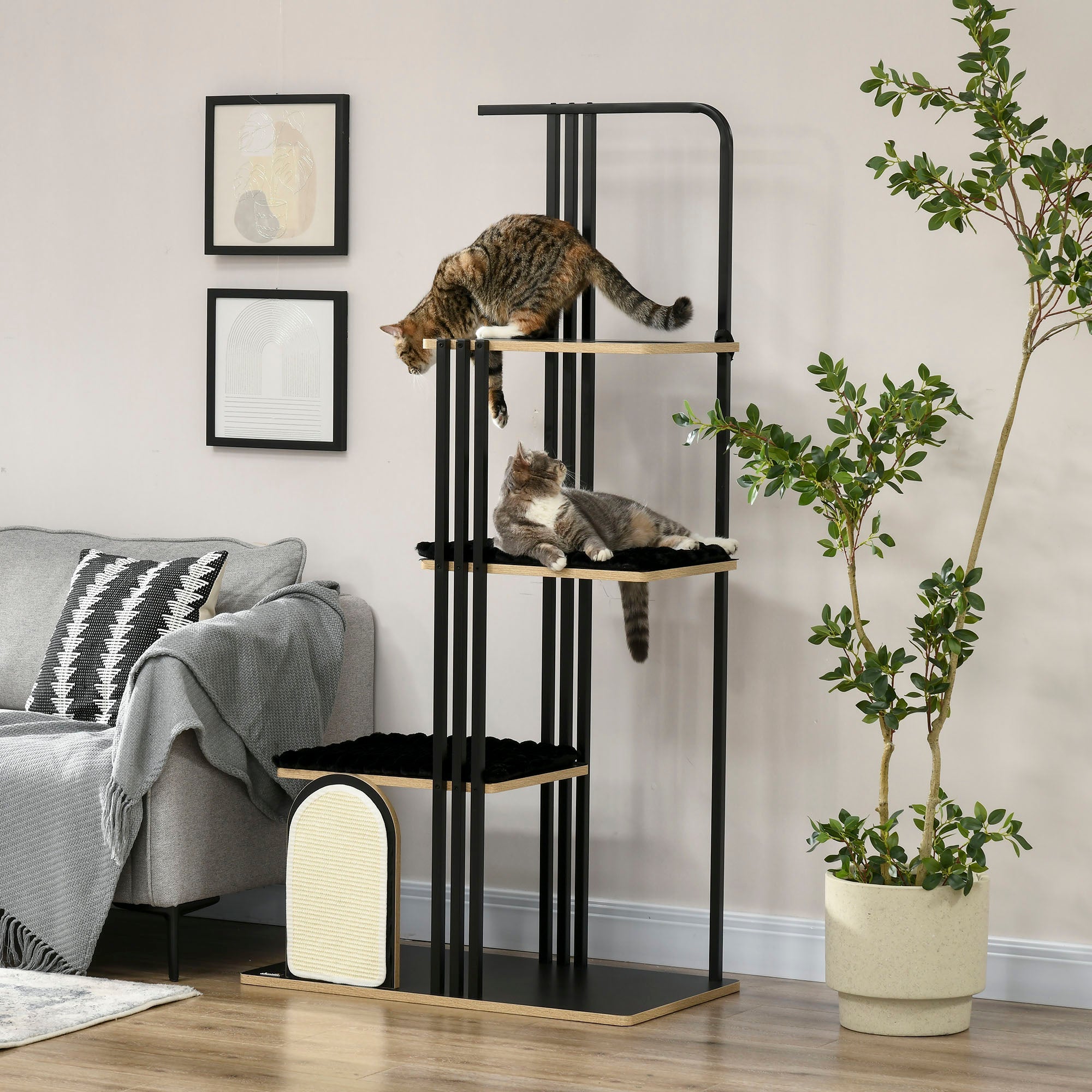 Logidon Krabpaal 170 cm Zwart Krabpaal met Kussen 3 Platforms