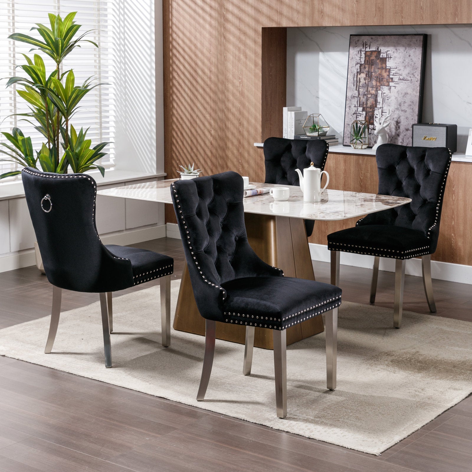Logidon Nikki Collection Velvet eetkamerstoelen zwart set van 2