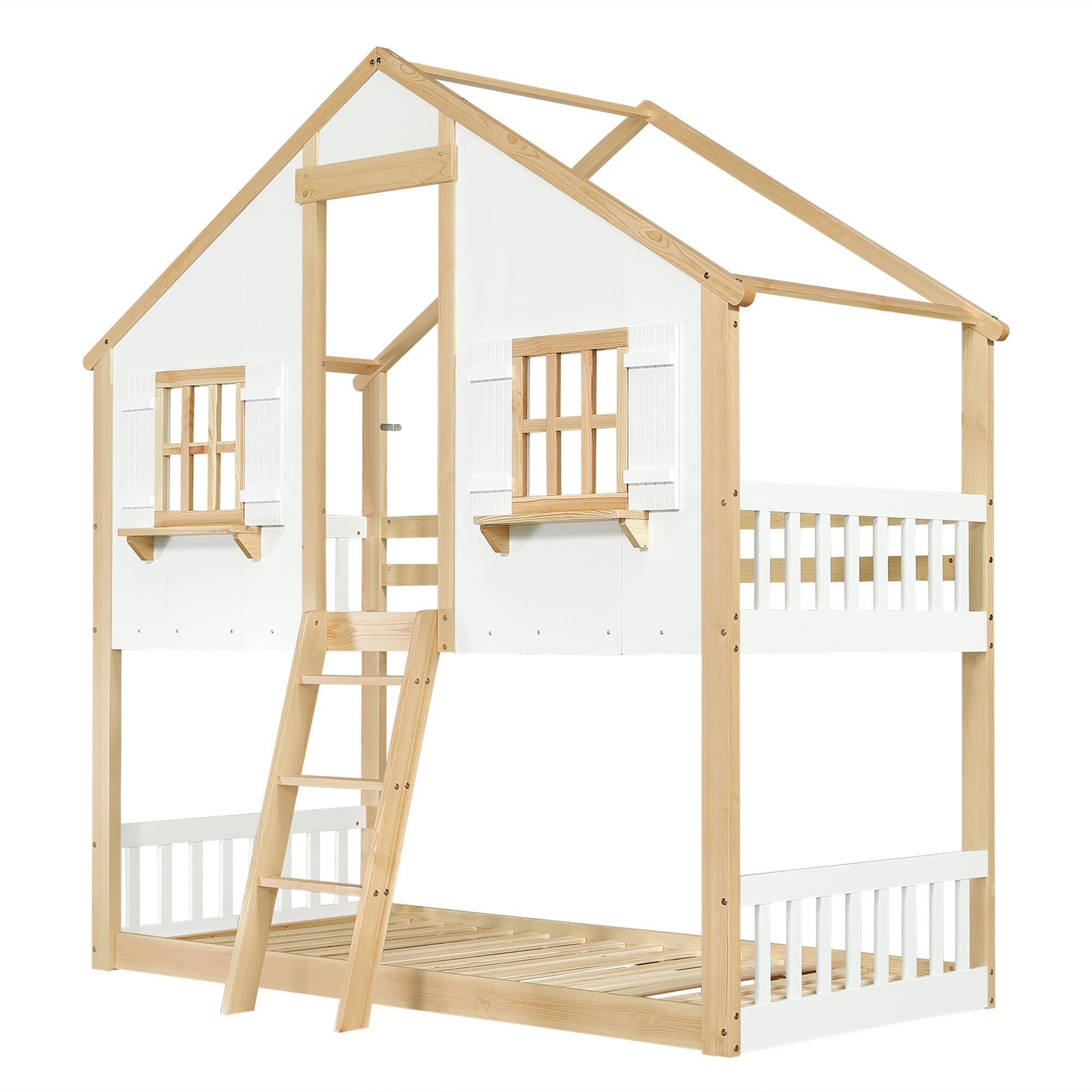 Logidon stapelbed 90x200 cm wit naturel met veiligheidsrailing