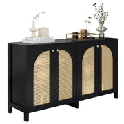 Logidon Dressoir Zwart Met Rotan Deuren Modern Buffet 145x40x80