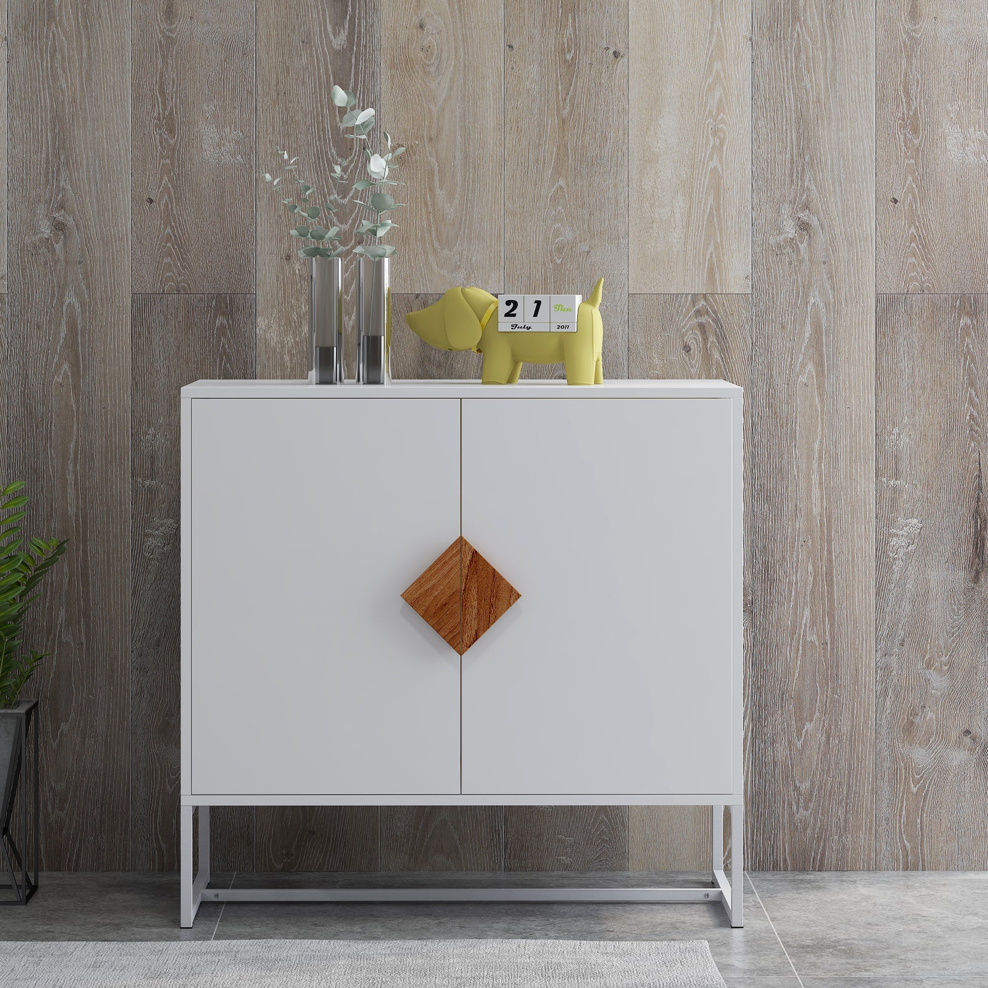 Logidon Wit Dressoir MDF 2 Deuren met Vierkante Handgrepen 80x40x75 cm