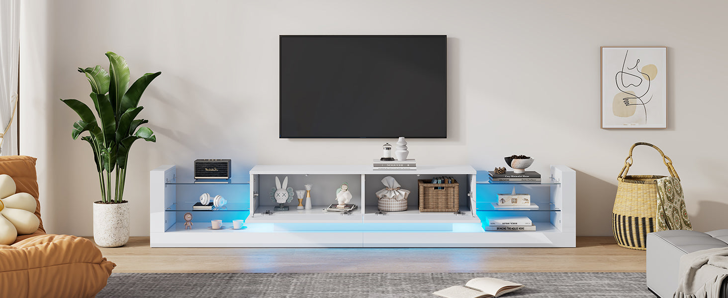 Logidon hoogglans TV-meubel met LED-verlichting 181 cm wit glazen front