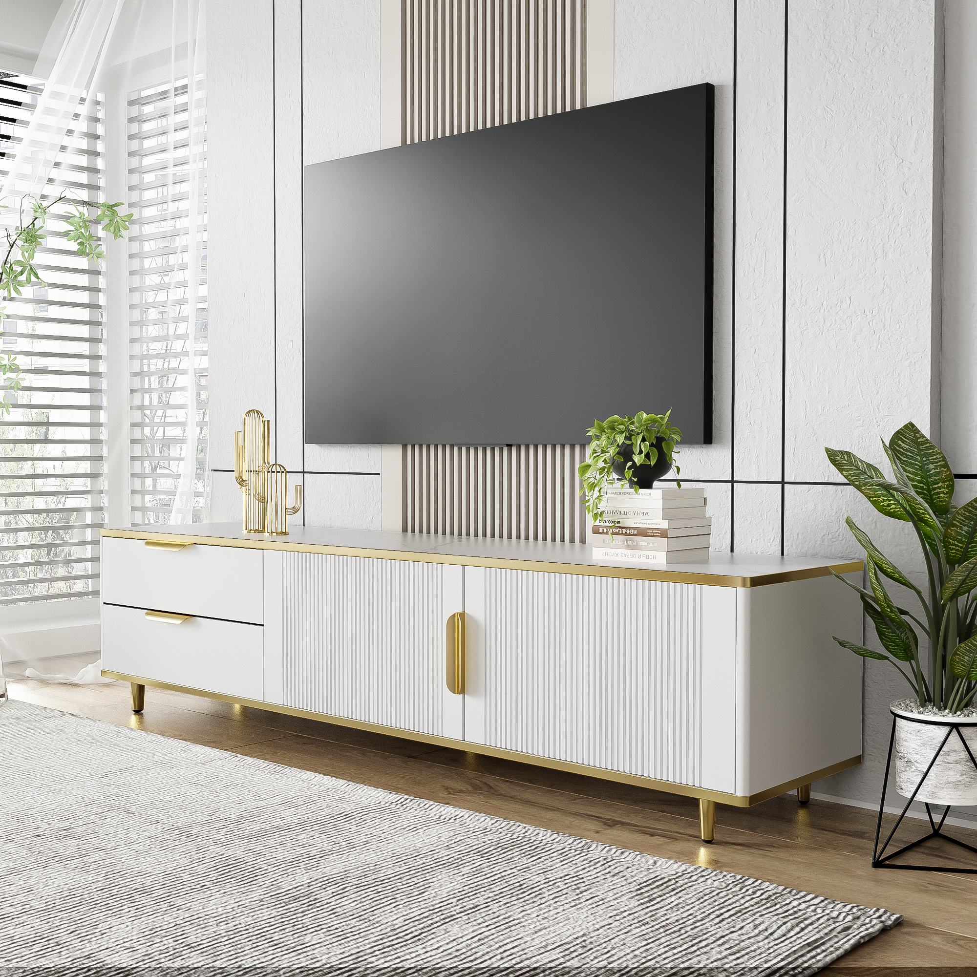 Logidon TV-meubel witgouden accenten 175 cm breed marmerlook