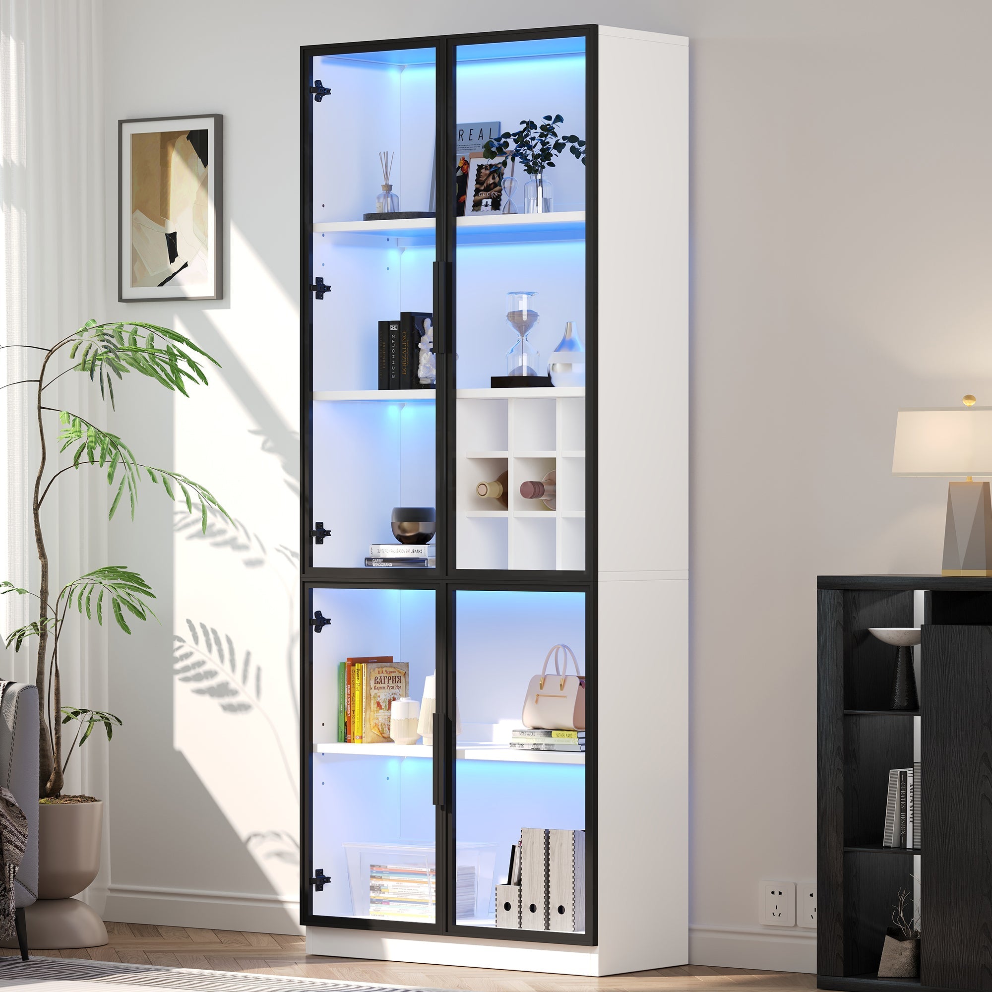Logidon showcase 80x35x200 white glass doors LED lighting wine rack