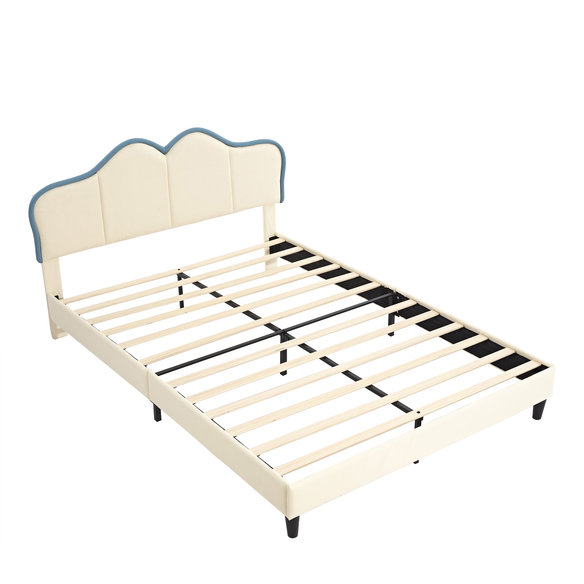 Logidon gestoffeerd bed 140x200 wit blauw met zachte beschermranden
