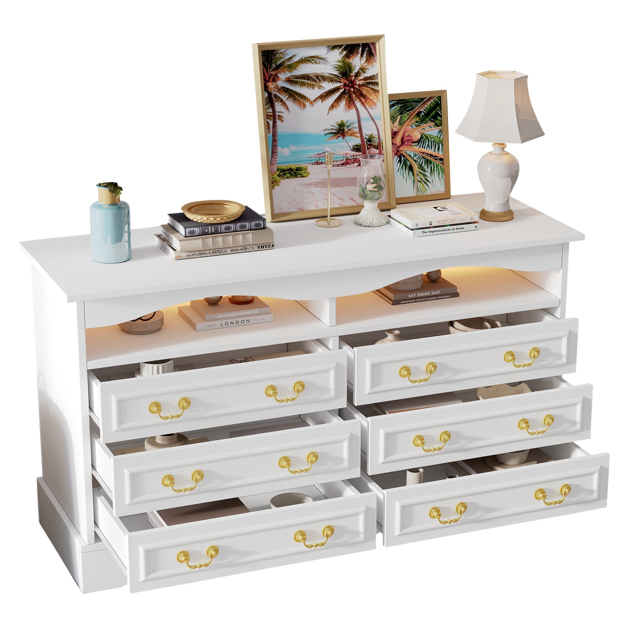 Logidon Dressoir 120x40x70 met LED-licht en halfopen opbergruimte Wit
