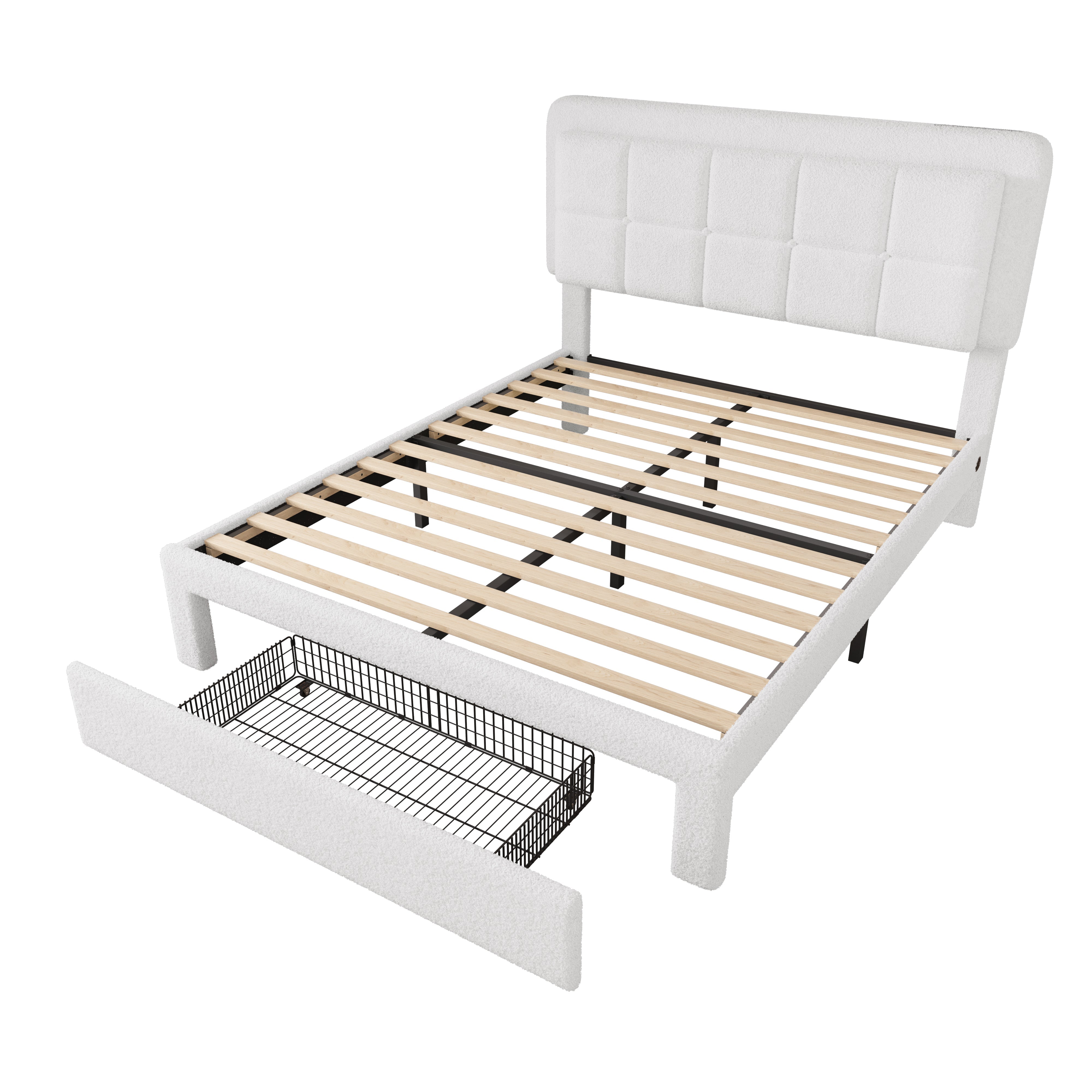 Logidon bedframe wit teddy fluweel 140x200 verstelbaar hoofdeinde