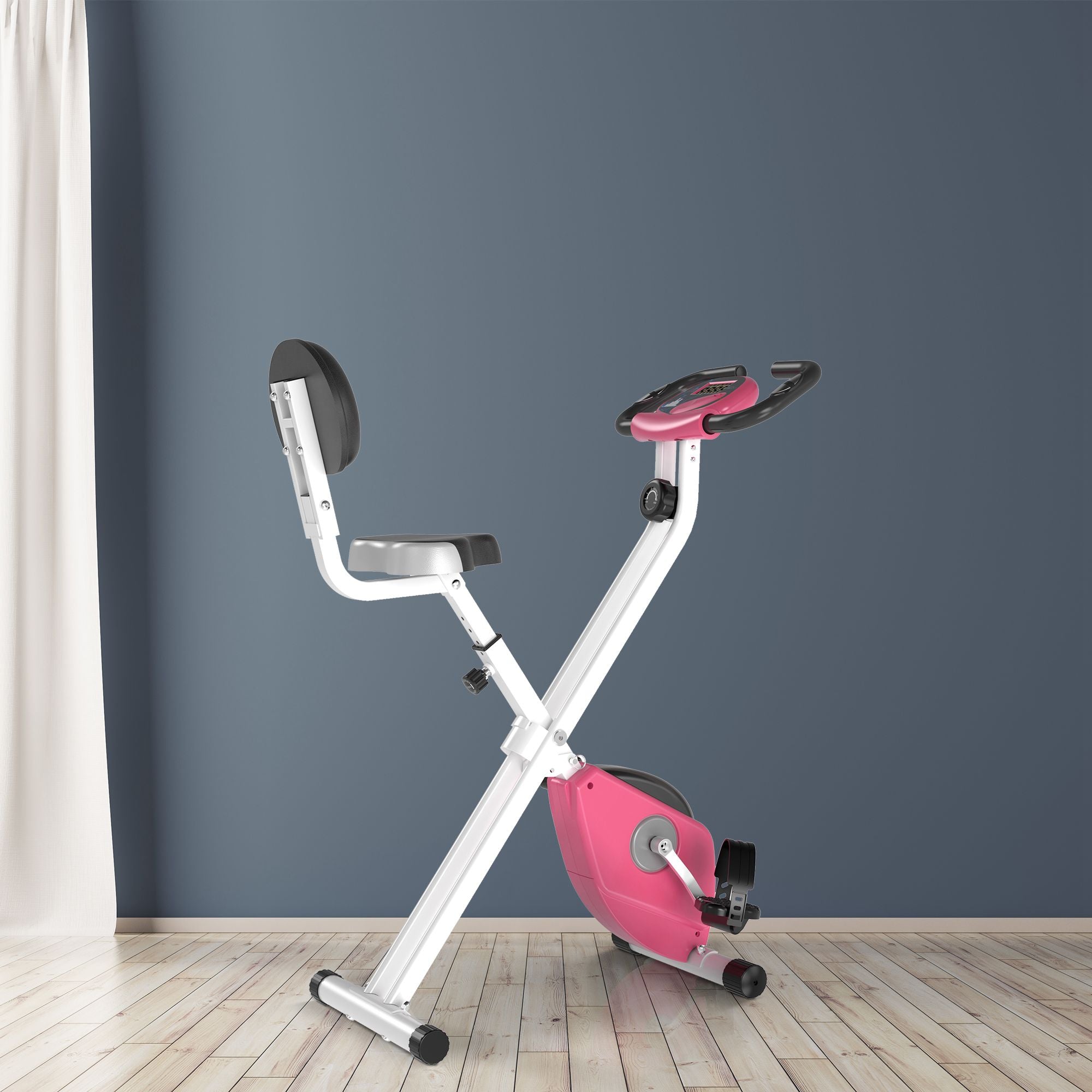 Logidon F-Bike hometrainer roze-wit 8-traps magnetische weerstand in hoogte verstelbaar
