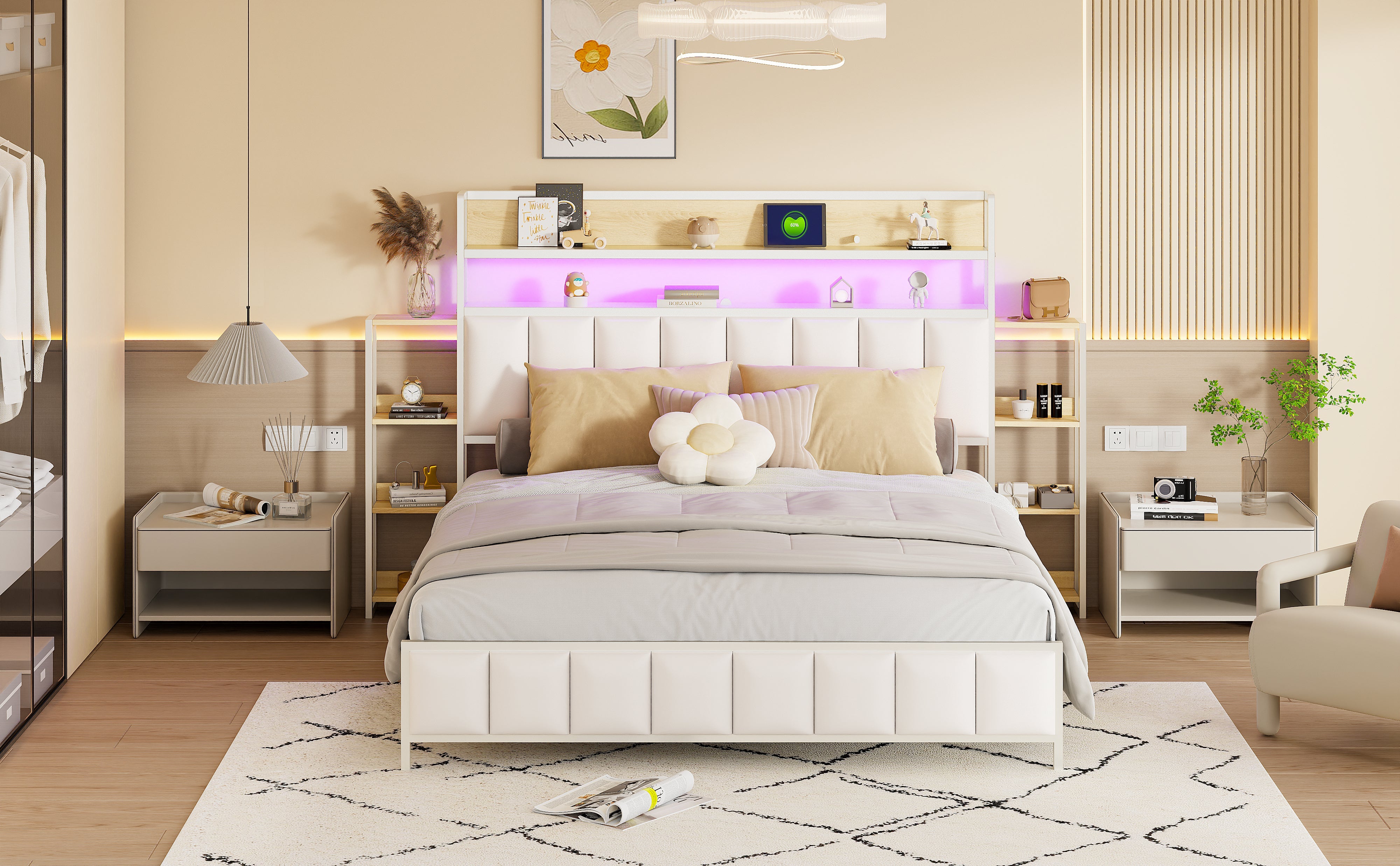 Logidon gestoffeerd bed 160x200 cm wit kunstleer met LED-verlichting