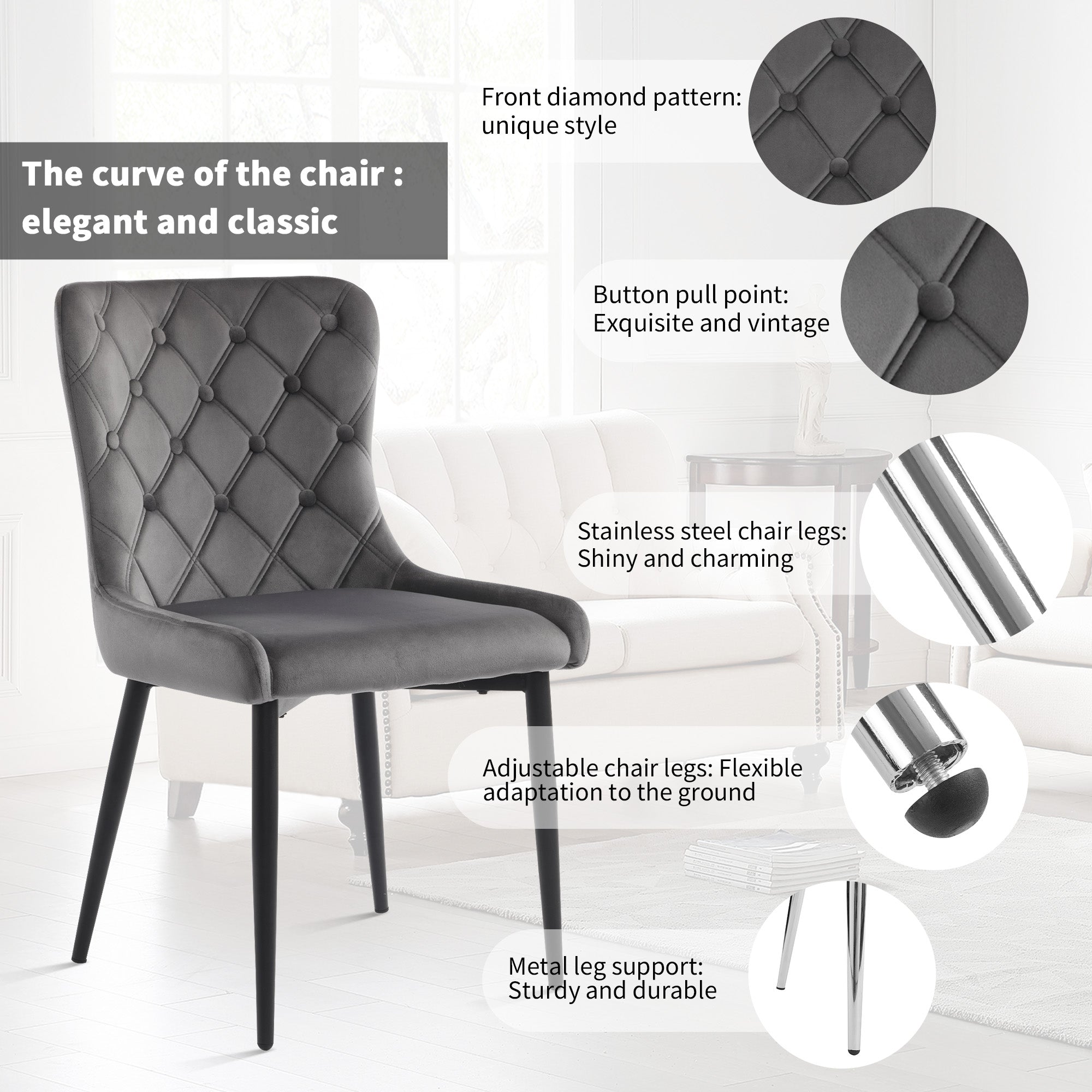 Logidon eetkamerstoelen met rugleuning set van 2 fluweel donkergrijs