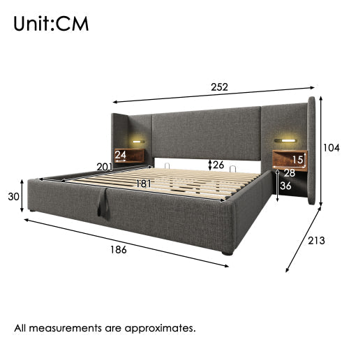 Logidon gestoffeerd bed tweepersoonsbed 180x200 grijs linnen nachtkastje USB C